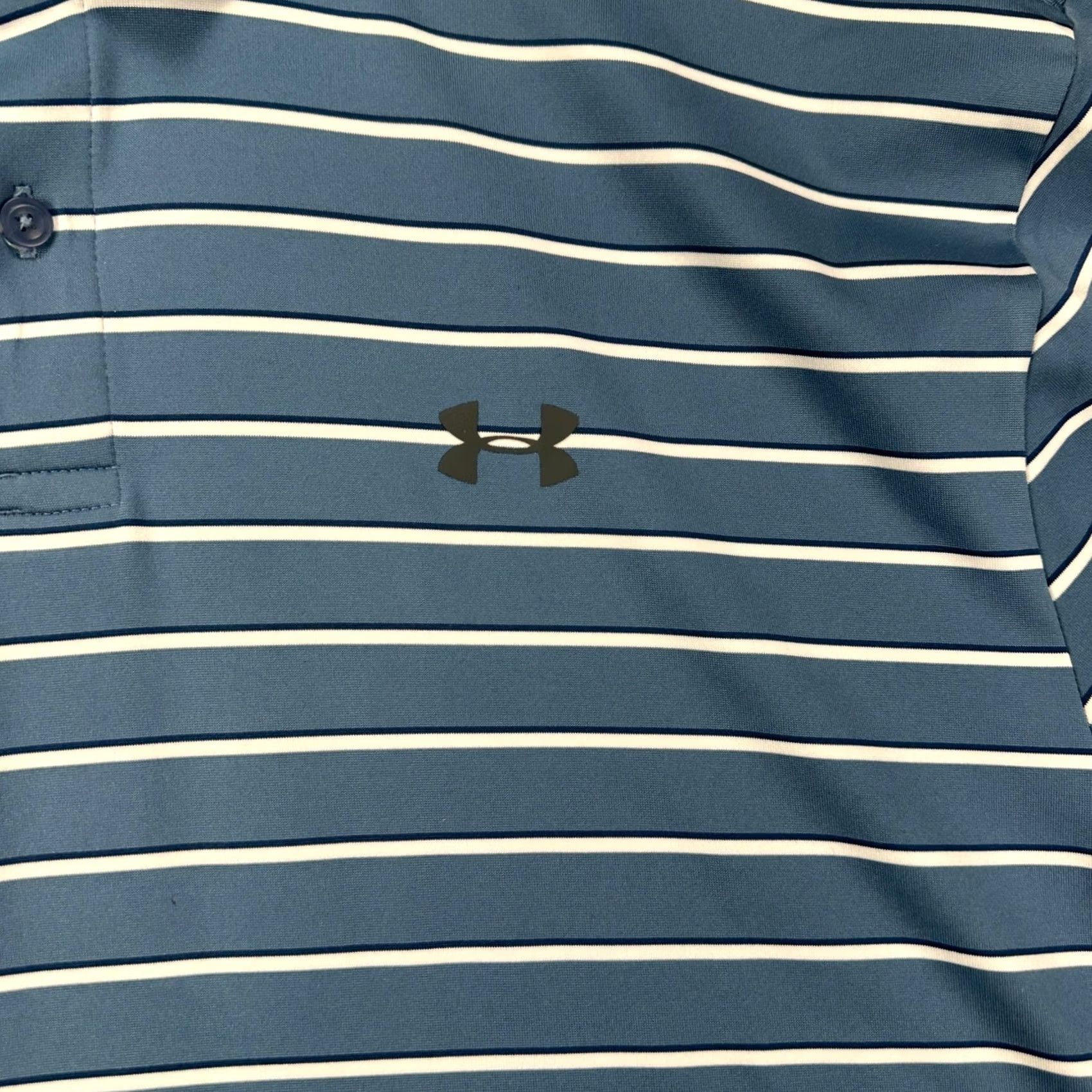Under Armour EUC Under Armour Heat Gear Mens XL Loose Polo Blue White Stripe Rugby Golf - Sport Apparel Size US XL / EU 56 / 4 - 6 Thumbnail