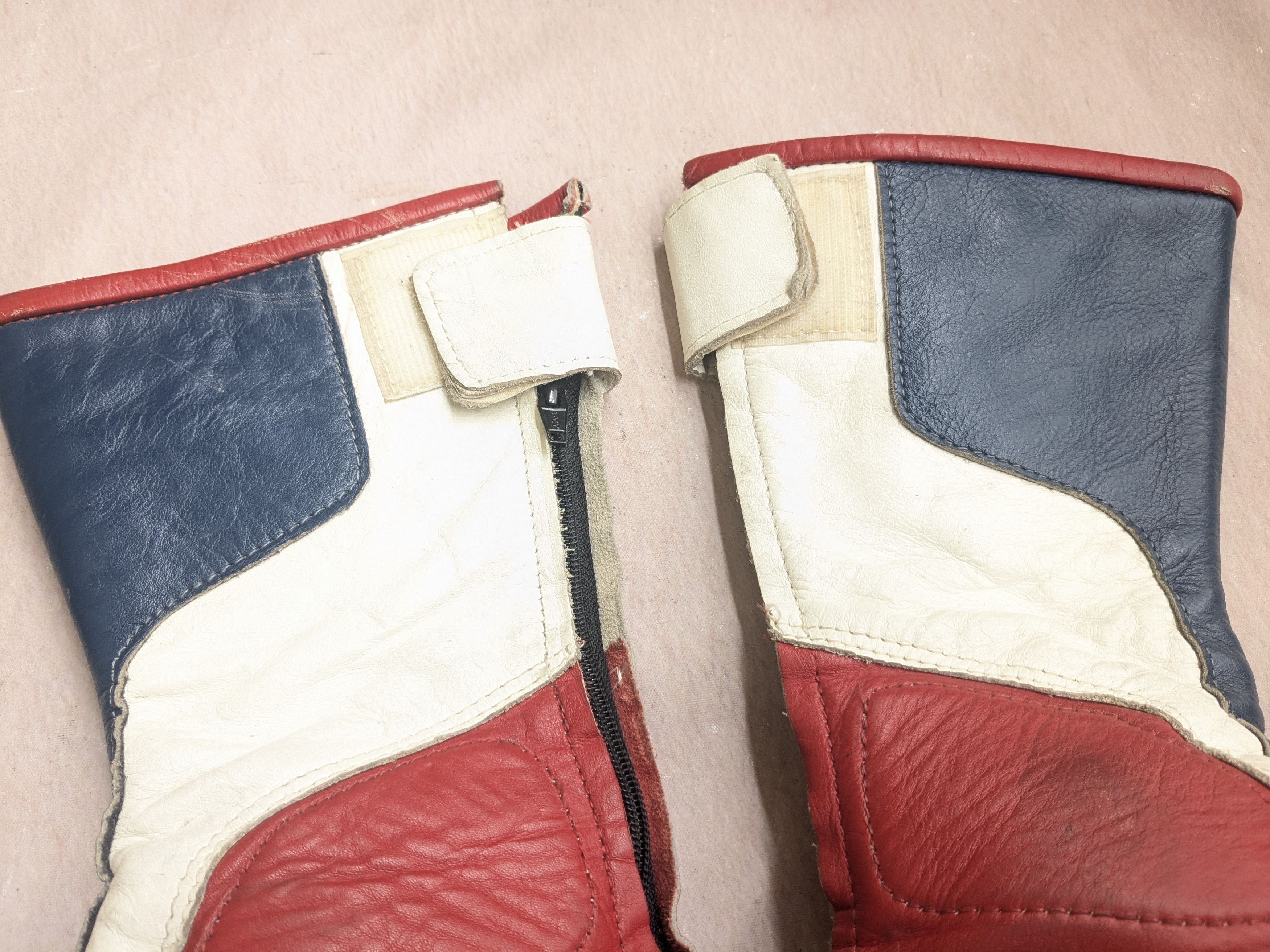 Genuine Leather Vintage Motorcycle Biker Boots Red Blue White 8.5 Leather Size US 8.5 / EU 41-42 - 14 Thumbnail
