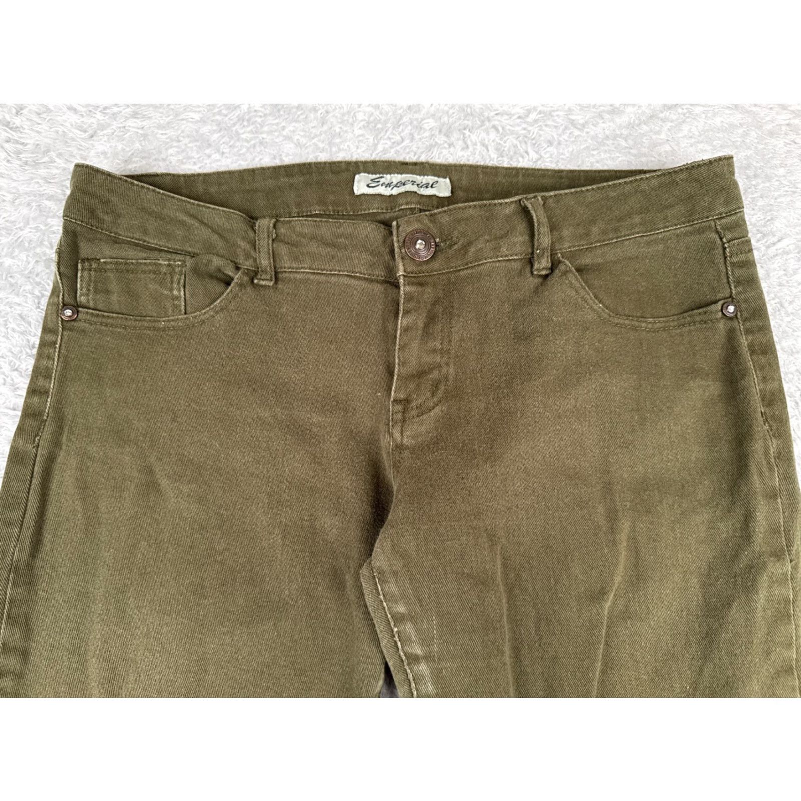 Imperial Emperial Jeans Juniors 13 Womens Green Low Rise Medium Wash Denim 33x29 5-Pocket Logo Distressed Stretch Size 34" / US 12 / IT 48 - 4 Thumbnail