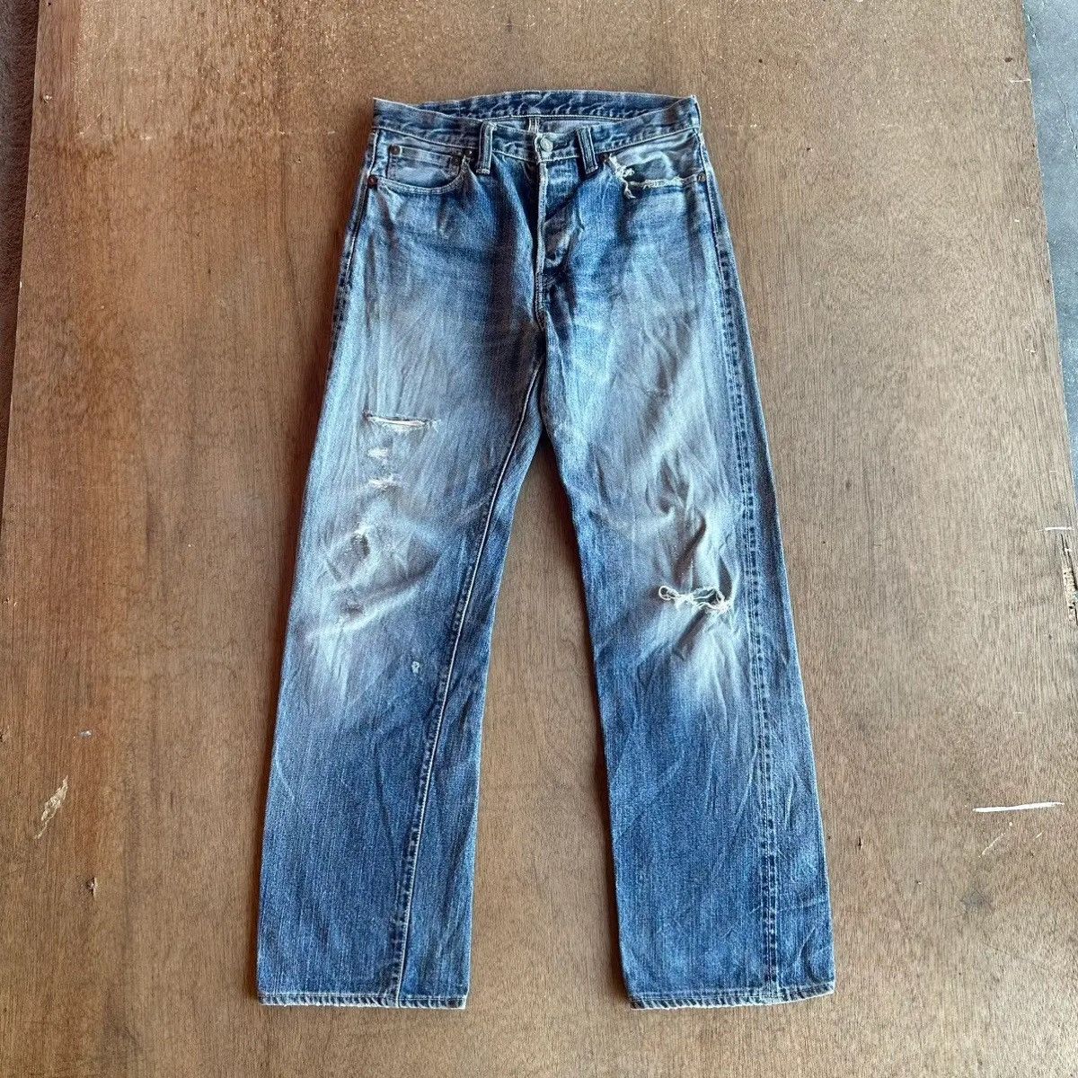 The Flat Head THE FLAT HEAD 18oz DENIM SELVEDGE/REDLINE DISTRESSED PANTS Size US 30 / EU 46 - 3 Thumbnail