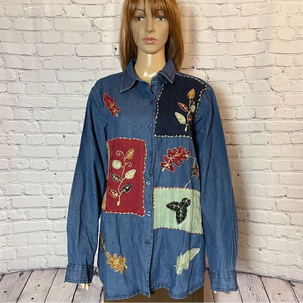 Other New Vintage National Denim Long Sleeve Embroidered Shirt Si Size XL / US 12-14 / IT 48-50 - 1 Thumbnail