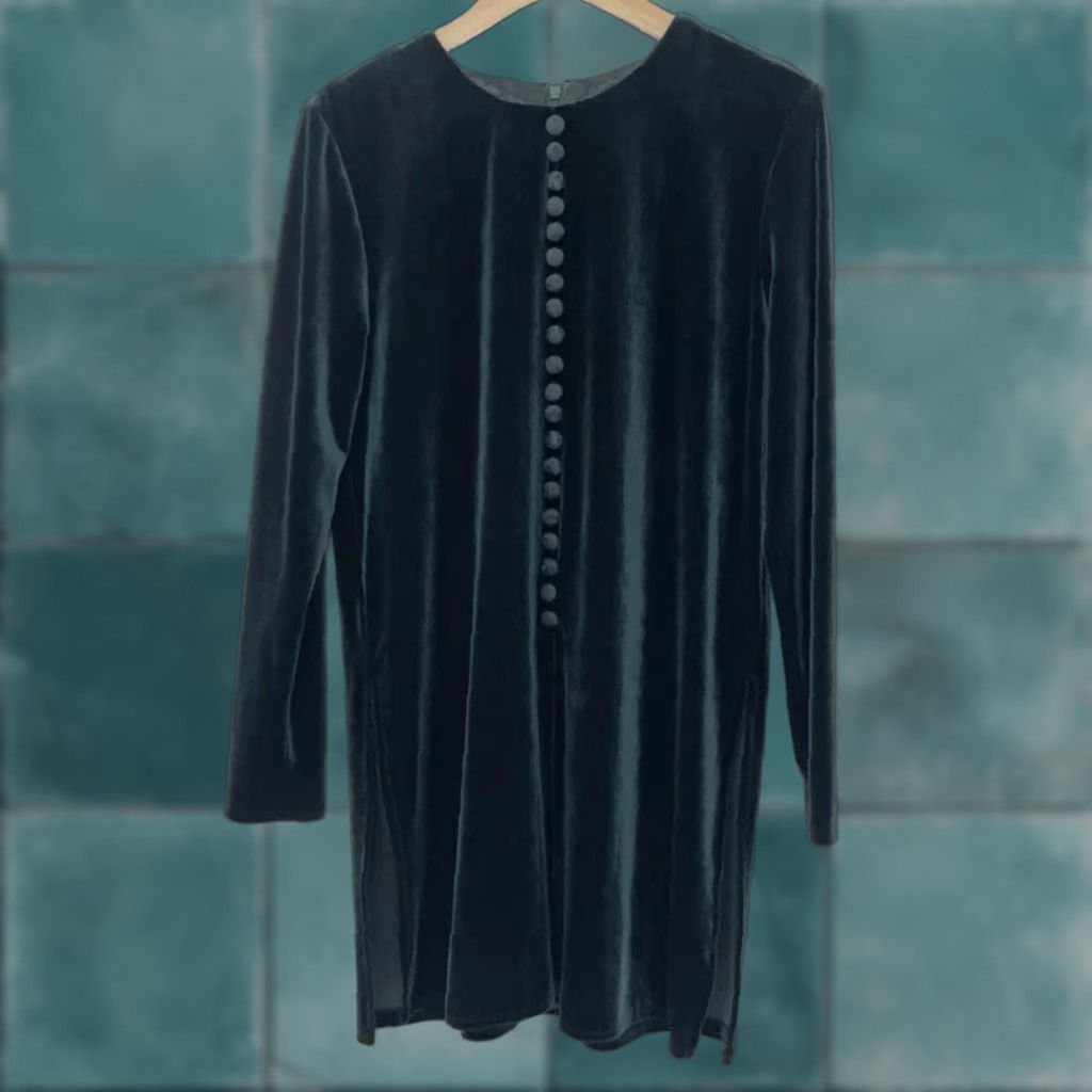 Velvet VINTAGE J.B.S. LTD Dark Green Velvet Button Tunic Top Size 12 Womens Blouse Dressy 80s Holiday Party Formal Workwear Long Sleeve Velvet Spandex Rayon Size XL / US 12-14 / IT 48-50 - 1 Thumbnail