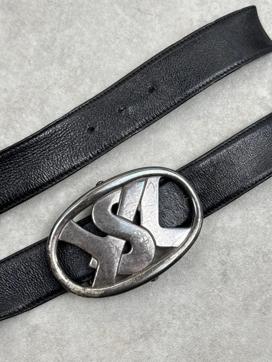 Yves Saint Laurent [RUNWAY] AW2003 Yves Saint Laurent Black Leather Oval Metallic Buckle Belt Size ONE SIZE - 5 Thumbnail