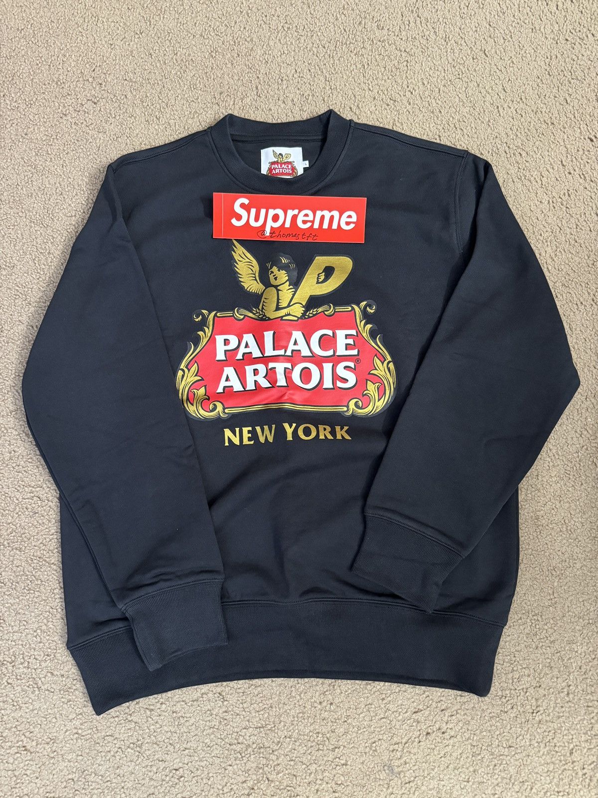 image of Palace Stella Artois Crewneck in Black, Men's (Size Large)