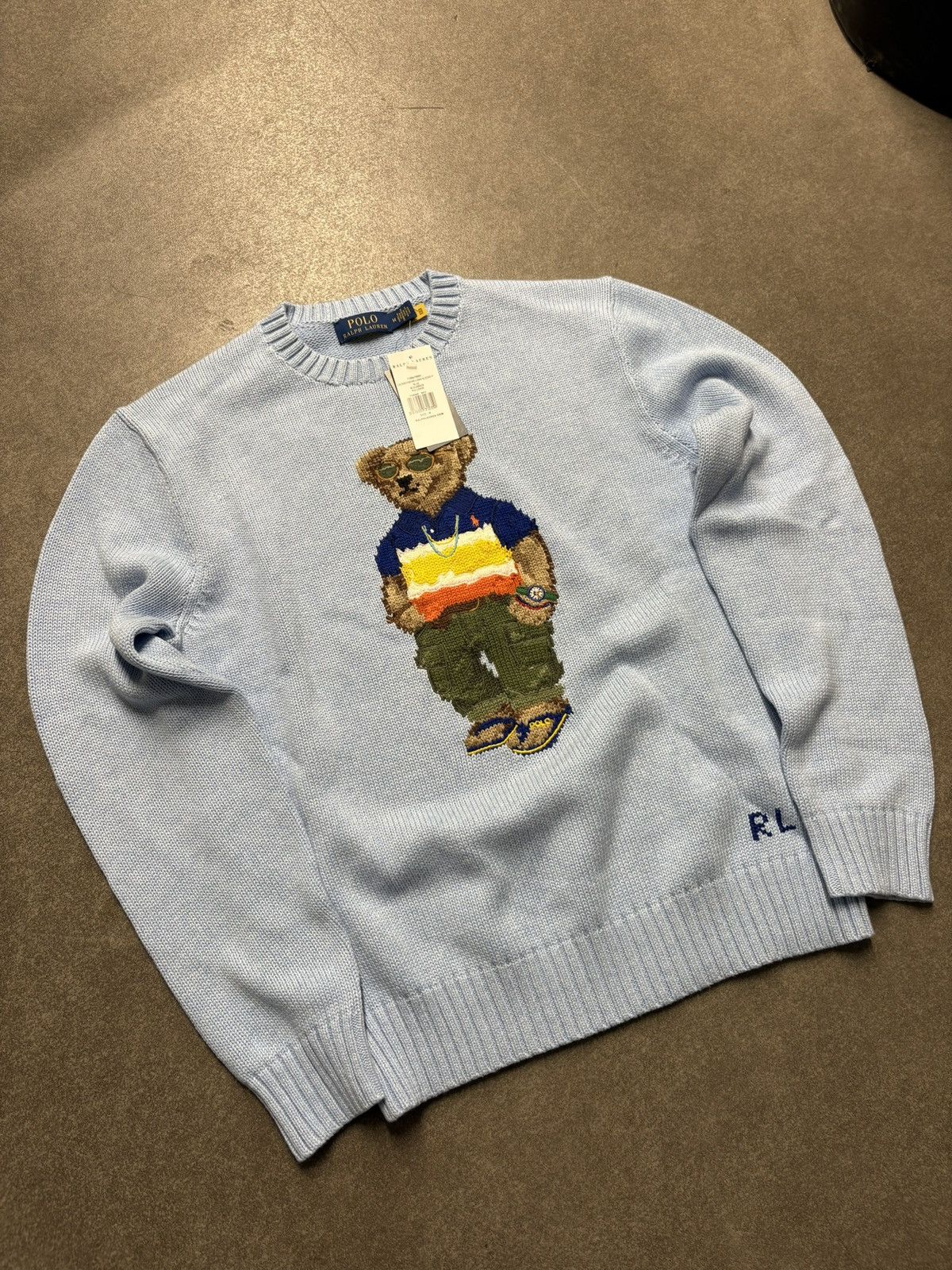 Polo Ralph Lauren Light blue Cotton Knit Sweater Ralph Lauren Bear Men M New Size US M / EU 48-50 / 2 - 1 Thumbnail