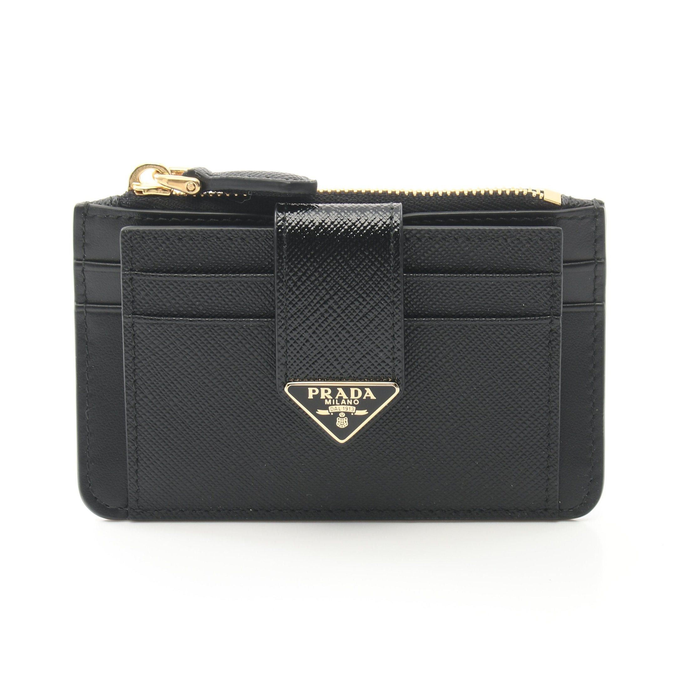 Prada Saffiano Tab Lu Coin Purse Leather Black, Women's