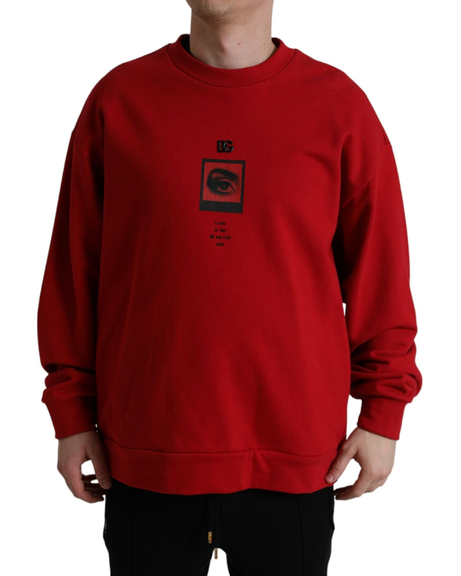 image of Dolce Gabbana Graphic Print Crew Neck Sweater in Red, Men's (Size 2XL)