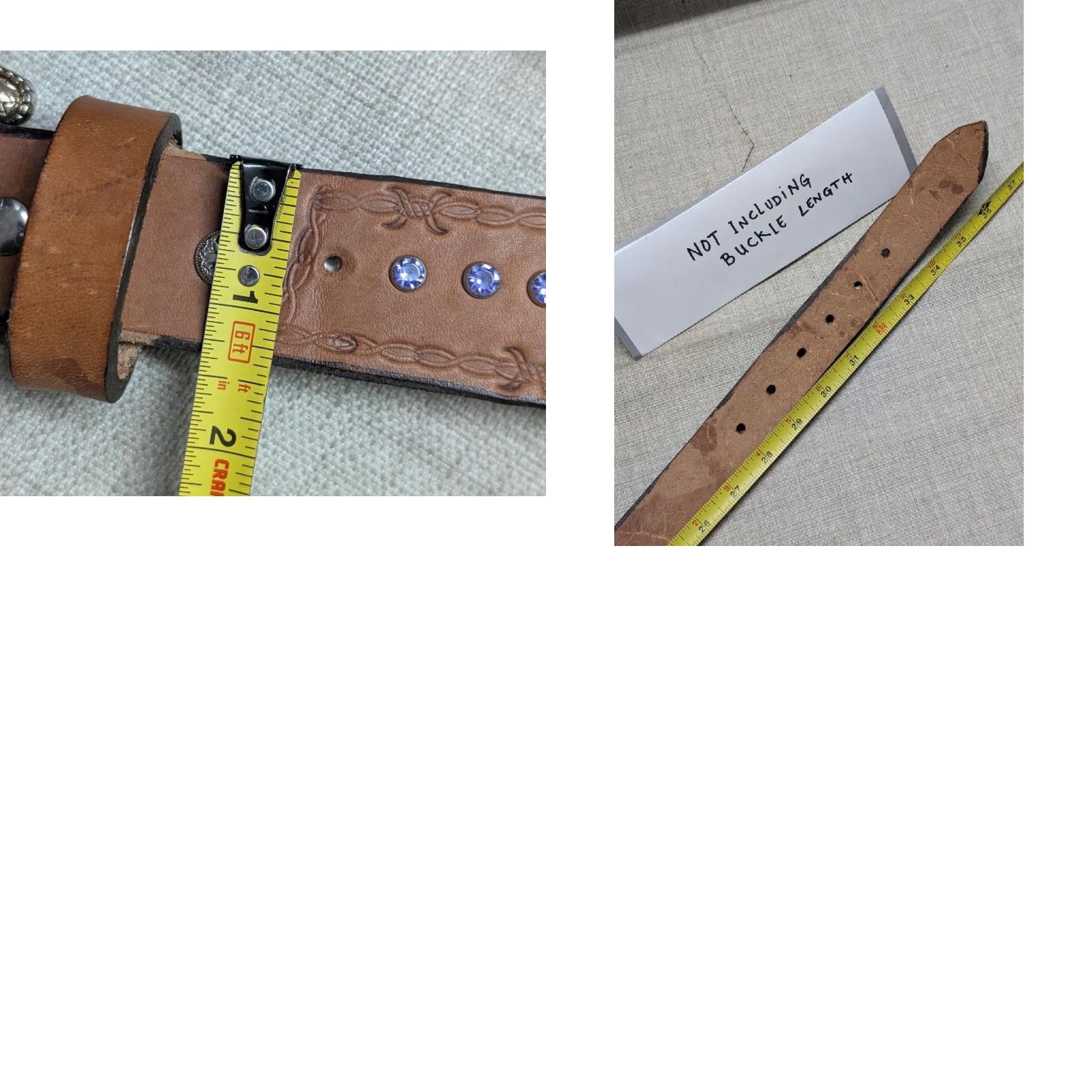 Vintage VINTAGE HANDCRAFTED Western Belt Unisex Adults 32 Brown Tooled Rhinestone Studded Cowboy Buckle Belt Western 90s Size 32 - 9 Thumbnail
