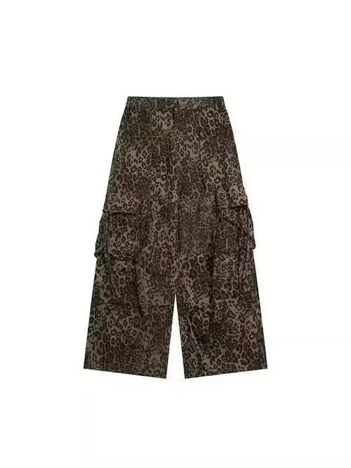 Japanese Brand Leopard print paratrooper pleated cargo wide-leg pants Size US 32 / EU 48 - 4 Thumbnail