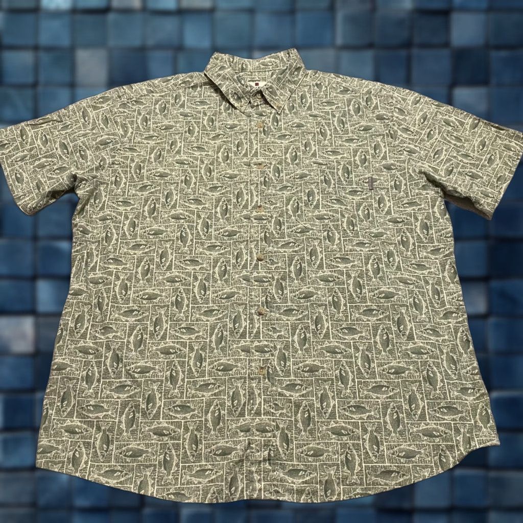 Vintage Woolrich Shirt XL Mens Green Fish Print Button-Up Short Sleeve 100% Cotton Size US XL / EU 56 / 4 - 1 Thumbnail