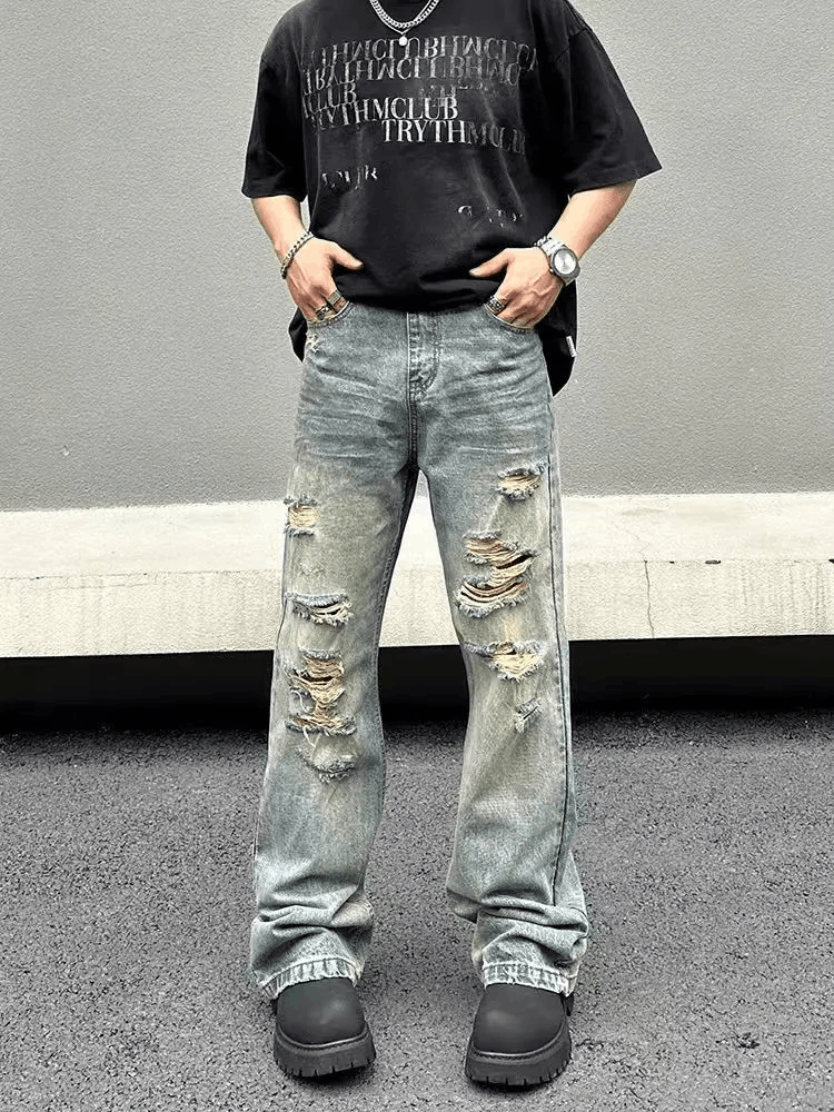 Designer × Japanese Brand × Jean Hip Hop Vintage Washed Faded Loose Casual Ripped Jeans Size US 32 / EU 48 - 4 Thumbnail