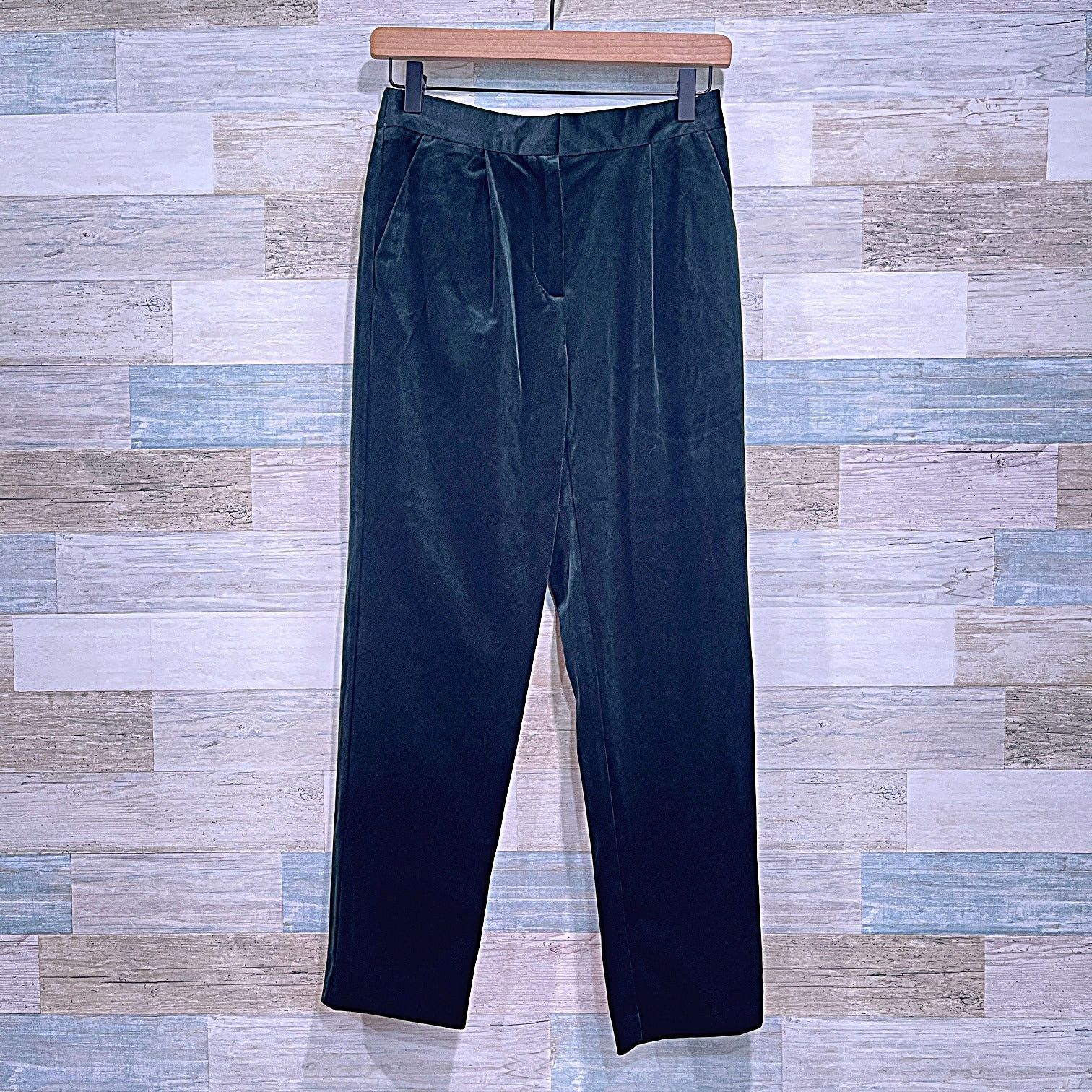 Anthropologie × FRNCH FRNCH PARIS Velvet Pleated Trousers Green Womens Small Size 27" / US 4 / IT 40 - 1 Thumbnail