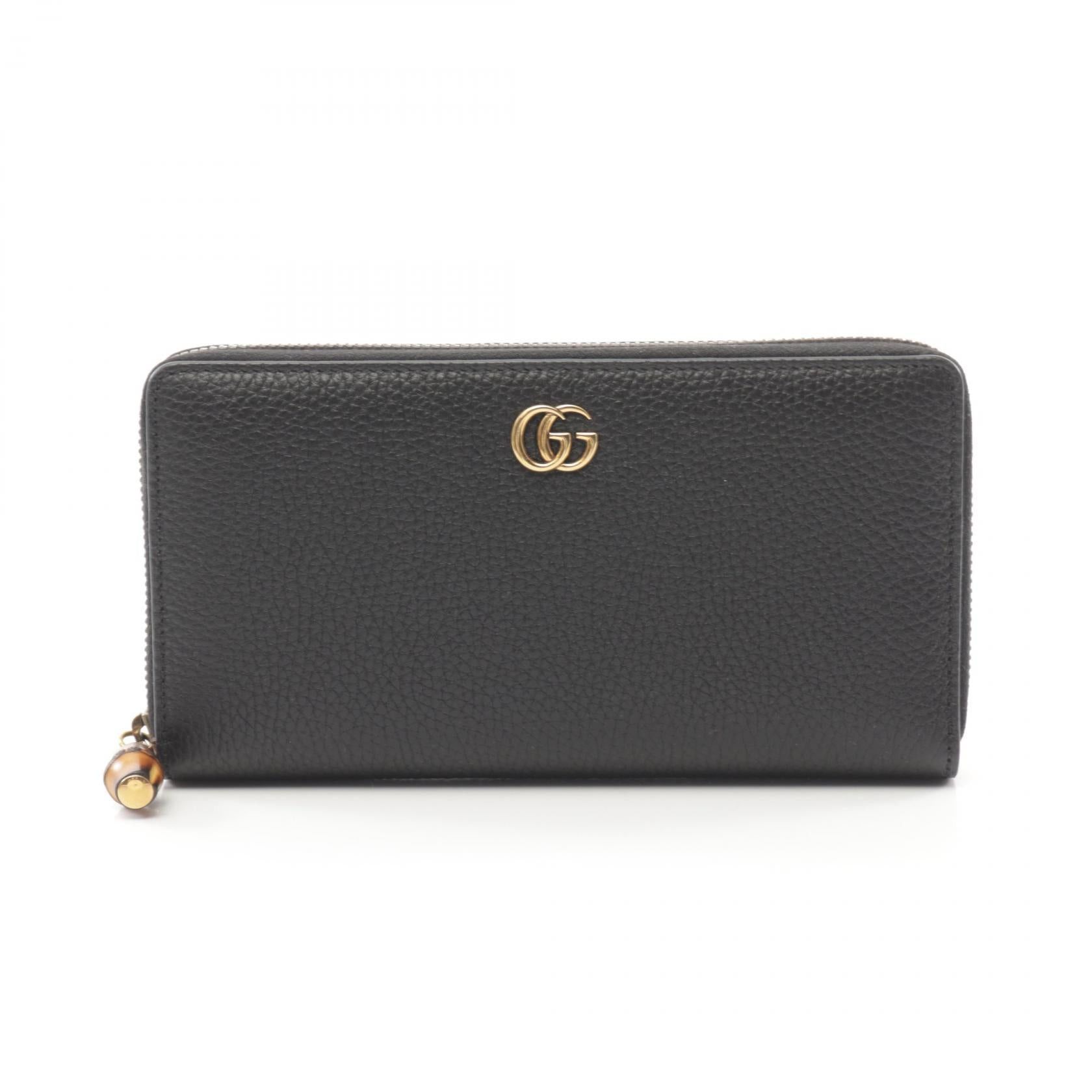 Gucci Gucci Bamboo Round Zipper Long Wallet Leather Black Size ONE SIZE - 1 Thumbnail