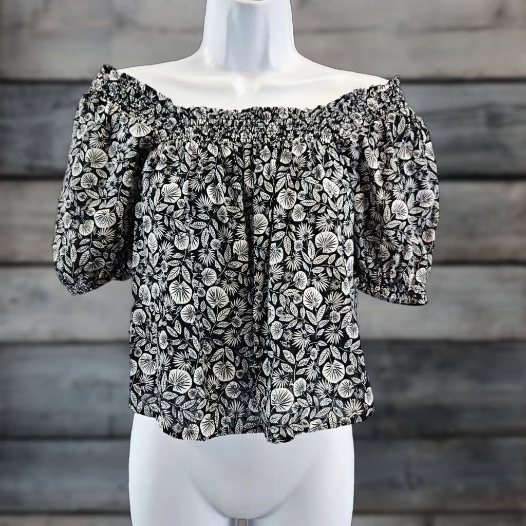 Ann Taylor VINTAGE Ann Taylor LOFT Womens Off The Shoulder Top Sz 2XSP Black White Shirt Womens Size XXS / US 00 / IT 34 - 1 Thumbnail