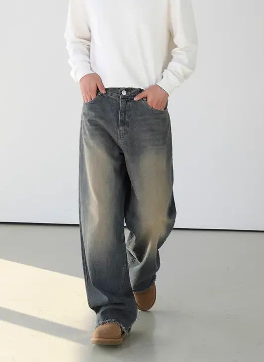 Japanese Brand Harada x Etou Distressed washed men's loose wide-leg jeans Size US 32 / EU 48 - 2 Thumbnail