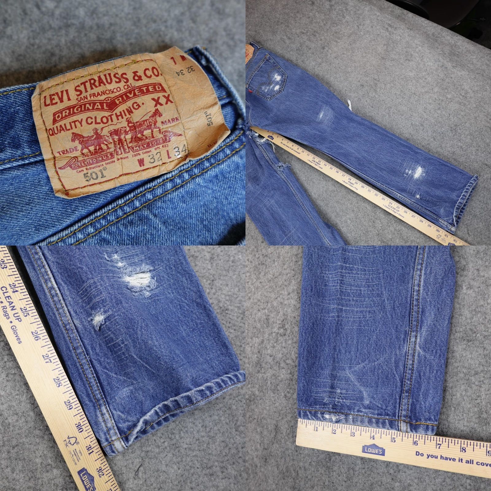 VINTAGE Levi's 501 Jeans Mens 31x32 Blue Distressed Button Fly Denim Pants Y2K