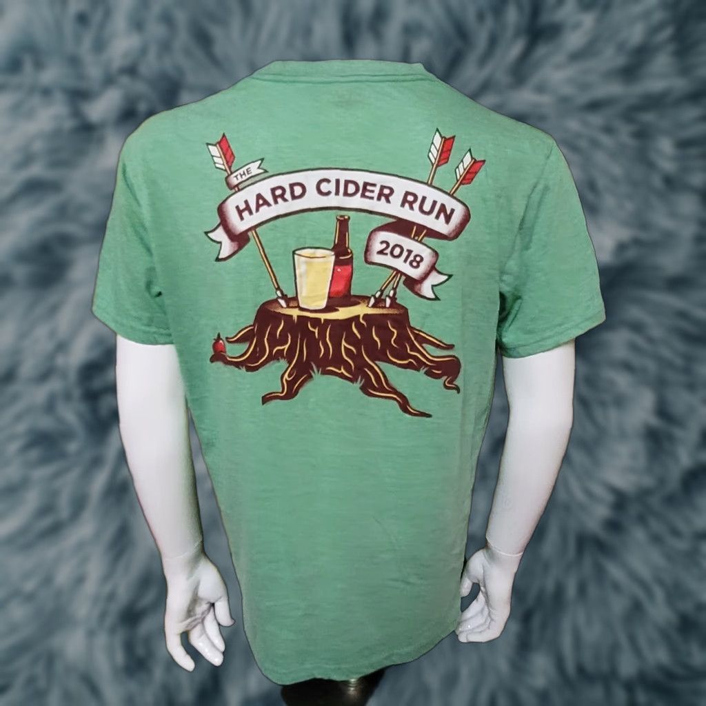 Cider Sour Fish The Hard Cider Run 2018 T Shirt Green Short Sleeve Large Mens Regular Cotton Blend Graphic Tee Running Racing Pattern Solid Men’s L Size US L / EU 52-54 / 3 - 1 Thumbnail