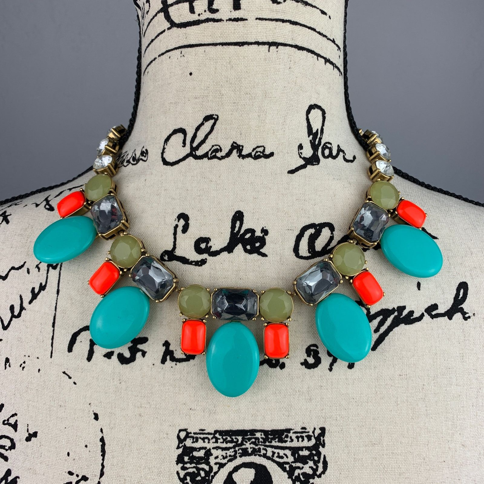 J.Crew J Crew Rhinestone Statement Necklace Turquoise Coral Yellow Size ONE SIZE - 2 Thumbnail