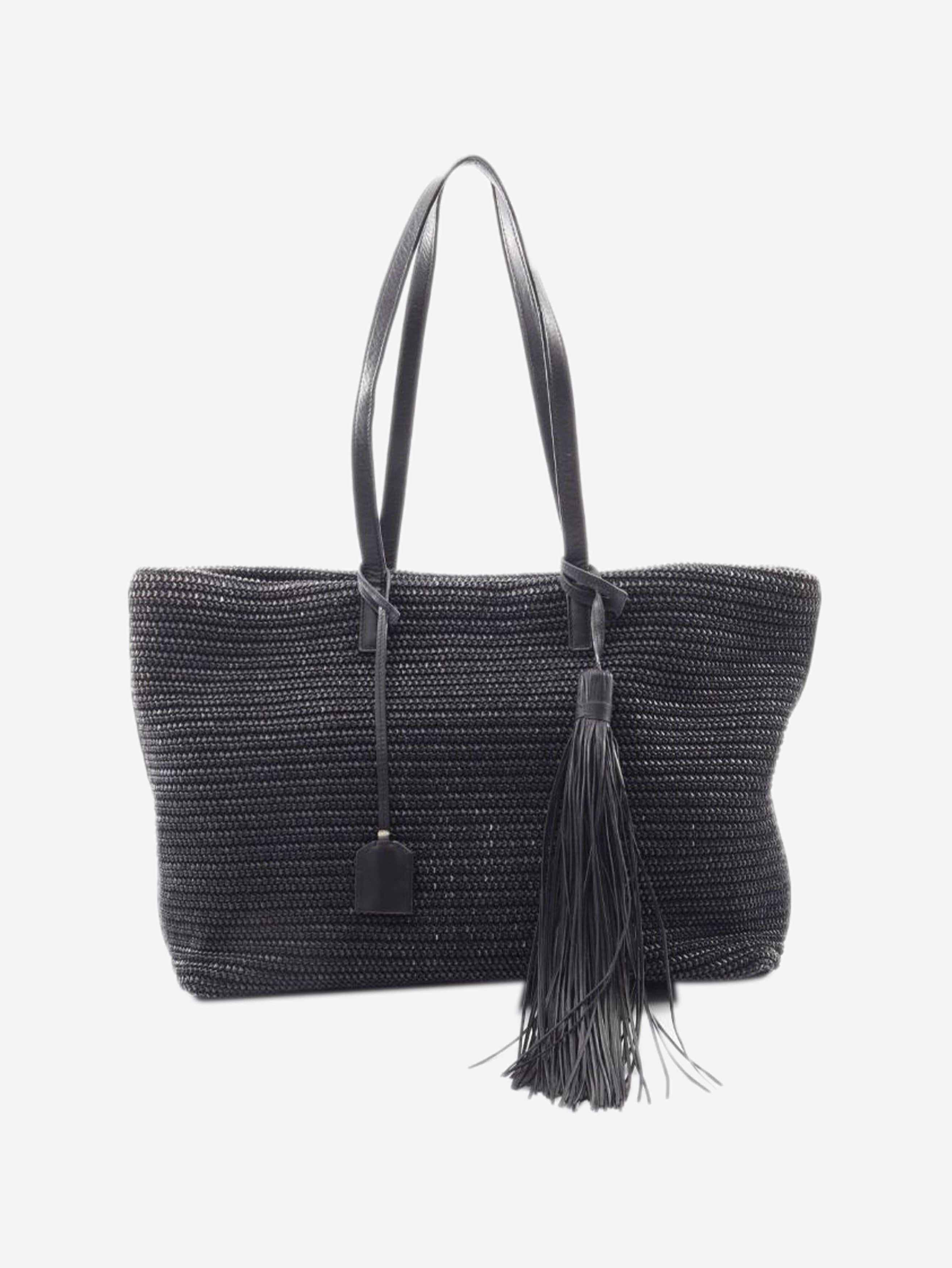 Saint Laurent Paris Black Shopping raffia & leather tote bag Size ONE SIZE - 1 Thumbnail