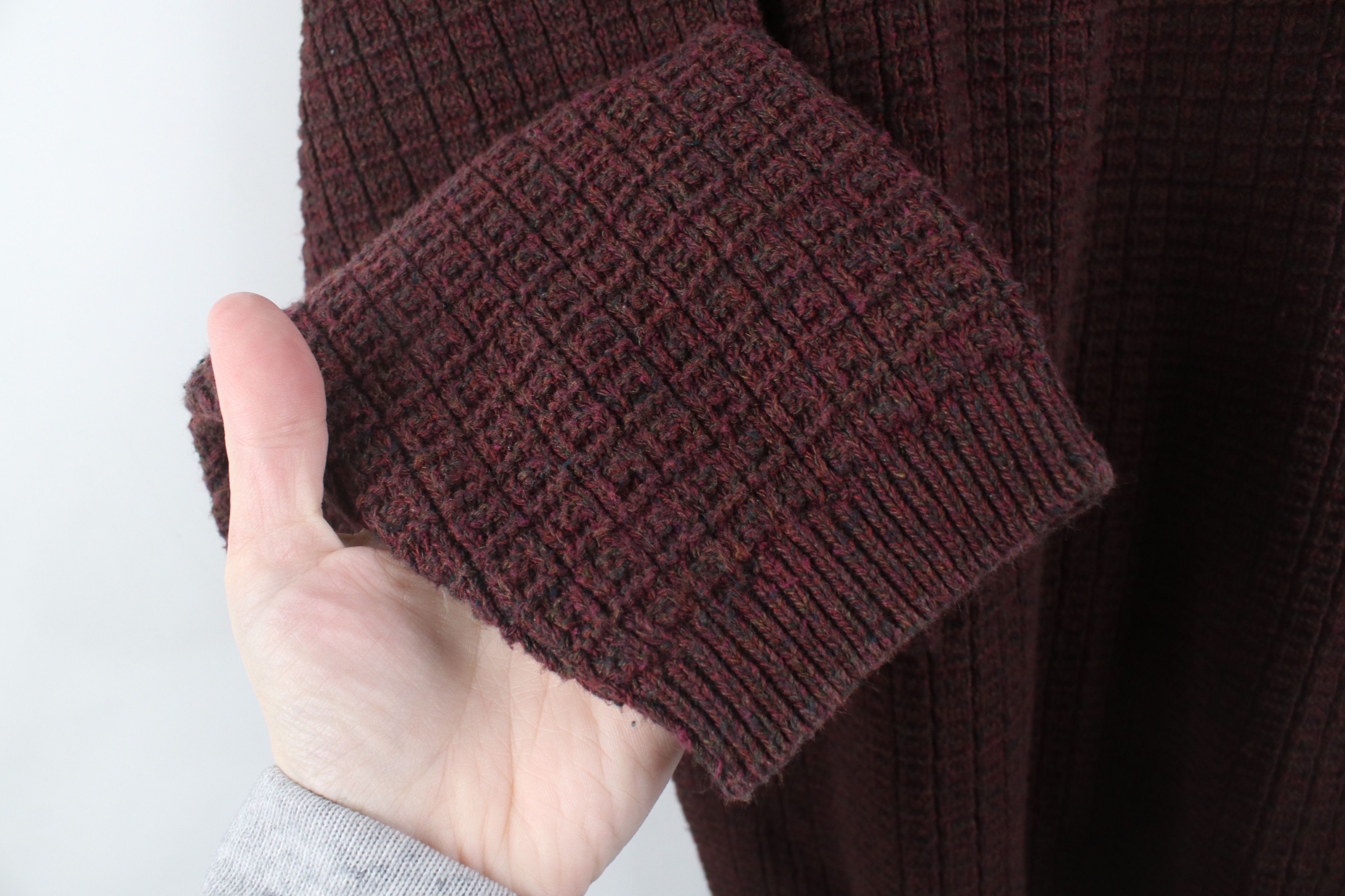 Vintage Vintage 90s Streetwear Checkered Knit Henley Sweater Red Size US XL / EU 56 / 4 - 6 Thumbnail