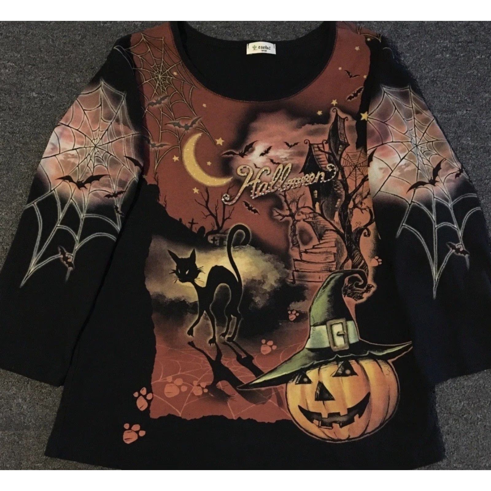 Vintage VINTAGE 90s Black Cat Spider Web All Over Print T-Shirt L Women Emo Goth Harley Grunge Y2K Size L / US 10 / IT 46 - 2 Thumbnail