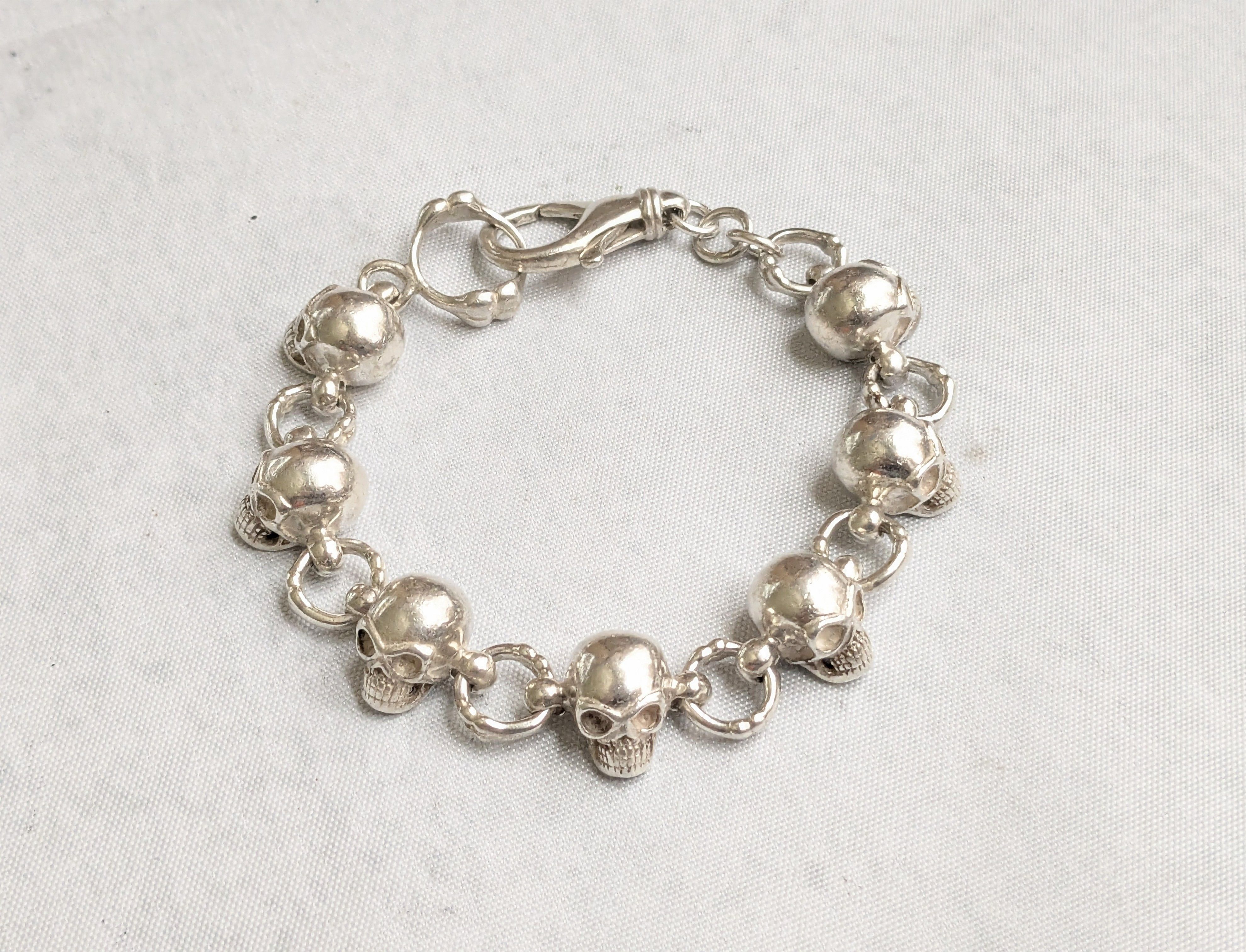Jewelry Sterling Silver Skull Bracelet 8.5" Skelton Biker Punk Size ONE SIZE - 2 Thumbnail