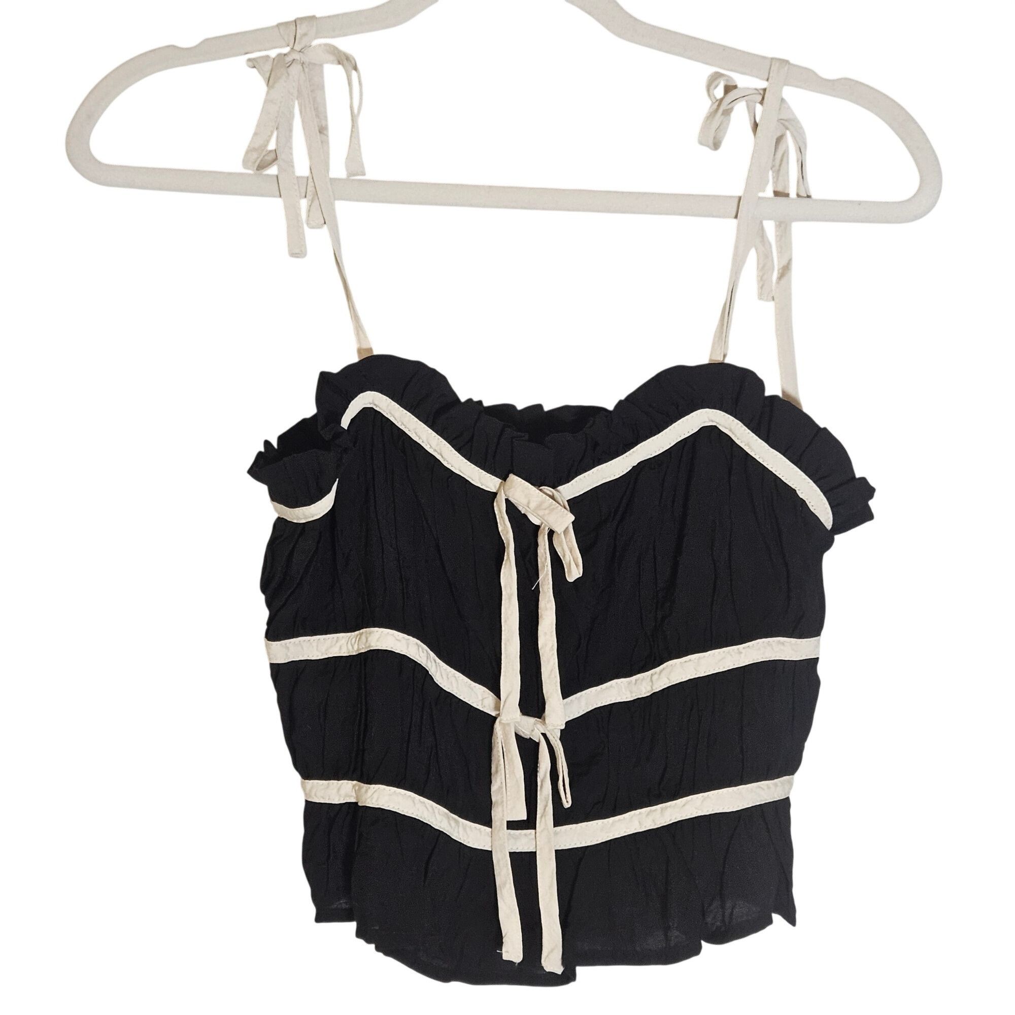 Other Thirty/Thirty Black White Trim Ruched Top S Coquette Fairy W Size S / US 4 / IT 40 - 11 Thumbnail