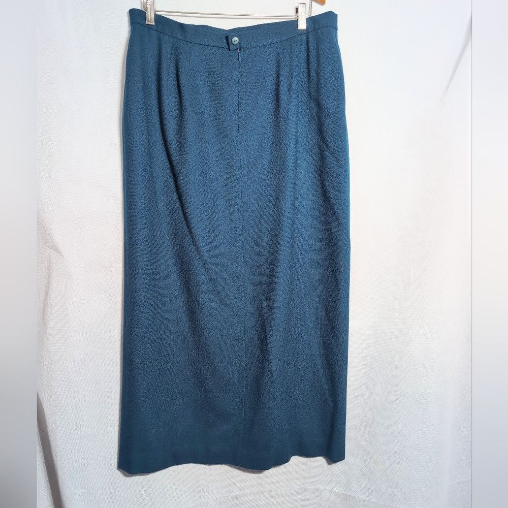 Other Vintage Jacqueline Ferrar Blue Green Wool Suit with Black V Size 40" / US 18 - 8 Thumbnail