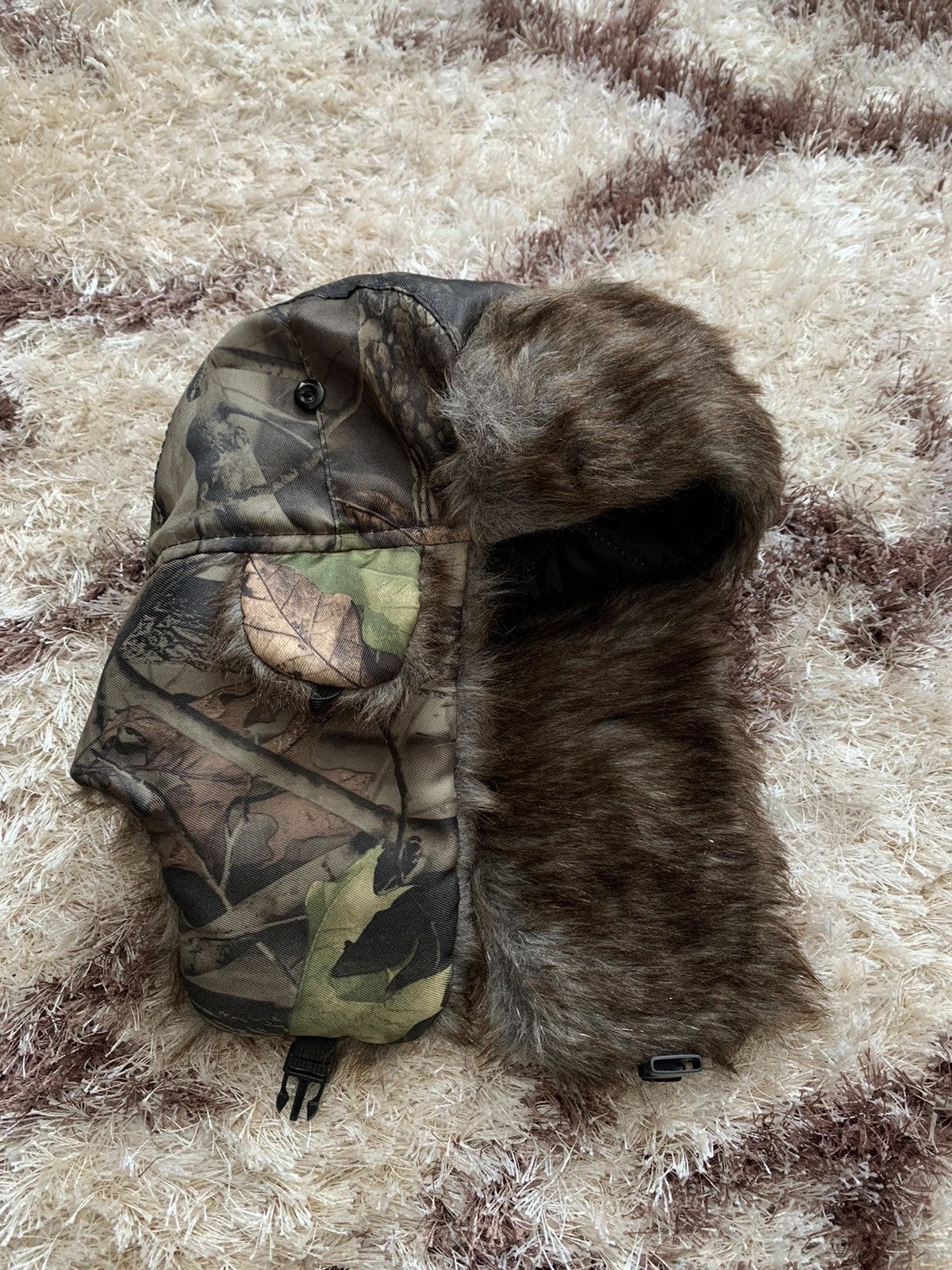 Vintage Vtg Camo y2k Fuzzy Ushanka Wood Trapper Hat Faux Fur Hunter ...