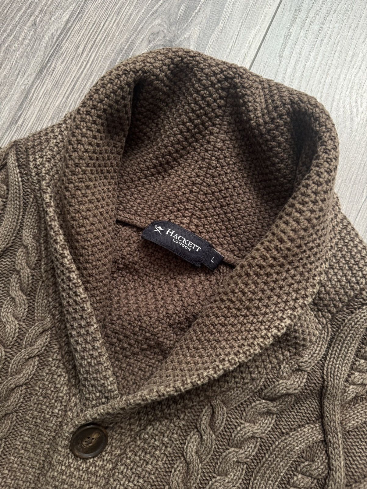 Hackett Hackett Washed Cable Shawl Sweater L Size US L / EU 52-54 / 3 - 7 Thumbnail