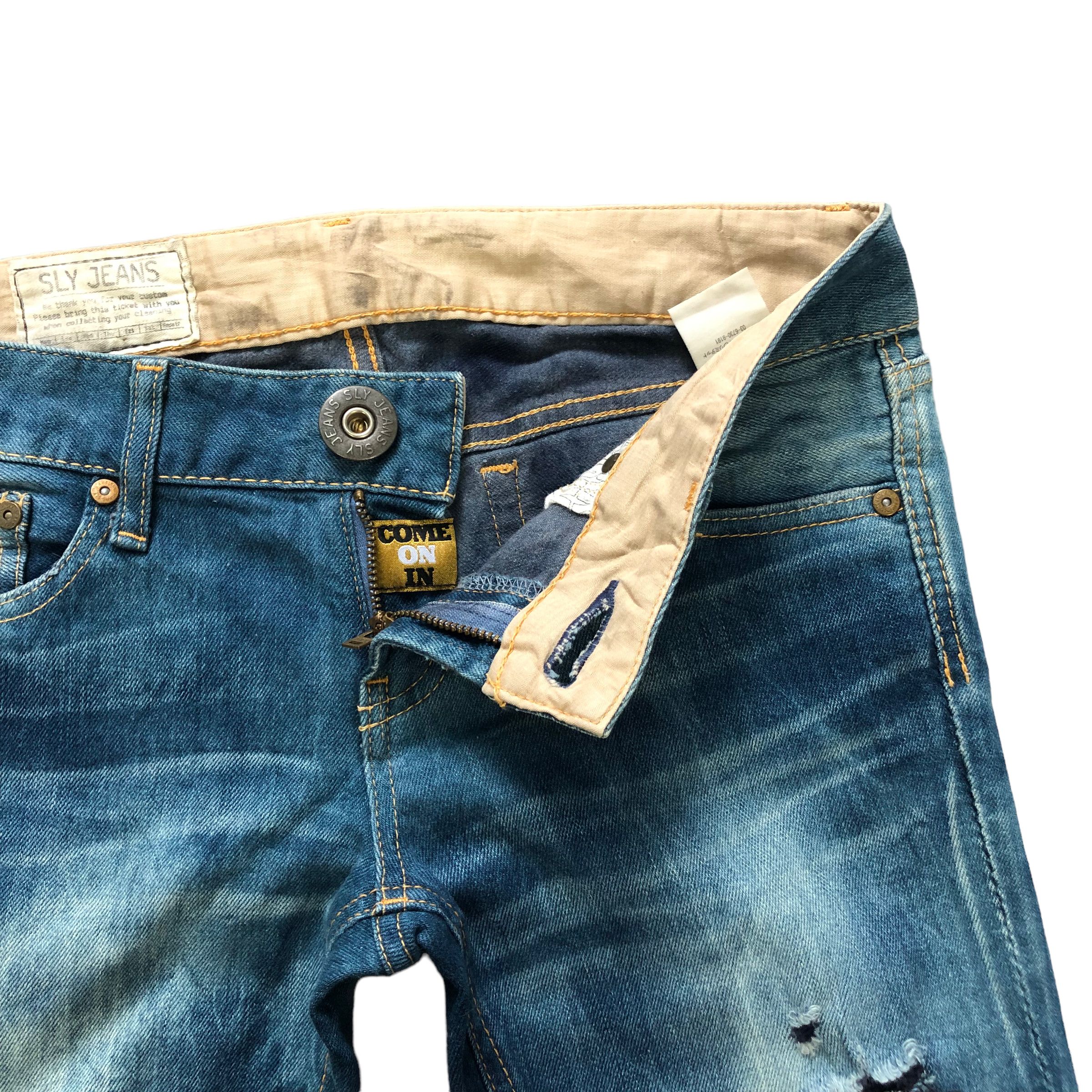 Japanese Brand TRASHED🔥 SLY JEANS COME ON IN LOW RISE DENIM PANT #7283-125 Size 31" - 5 Thumbnail