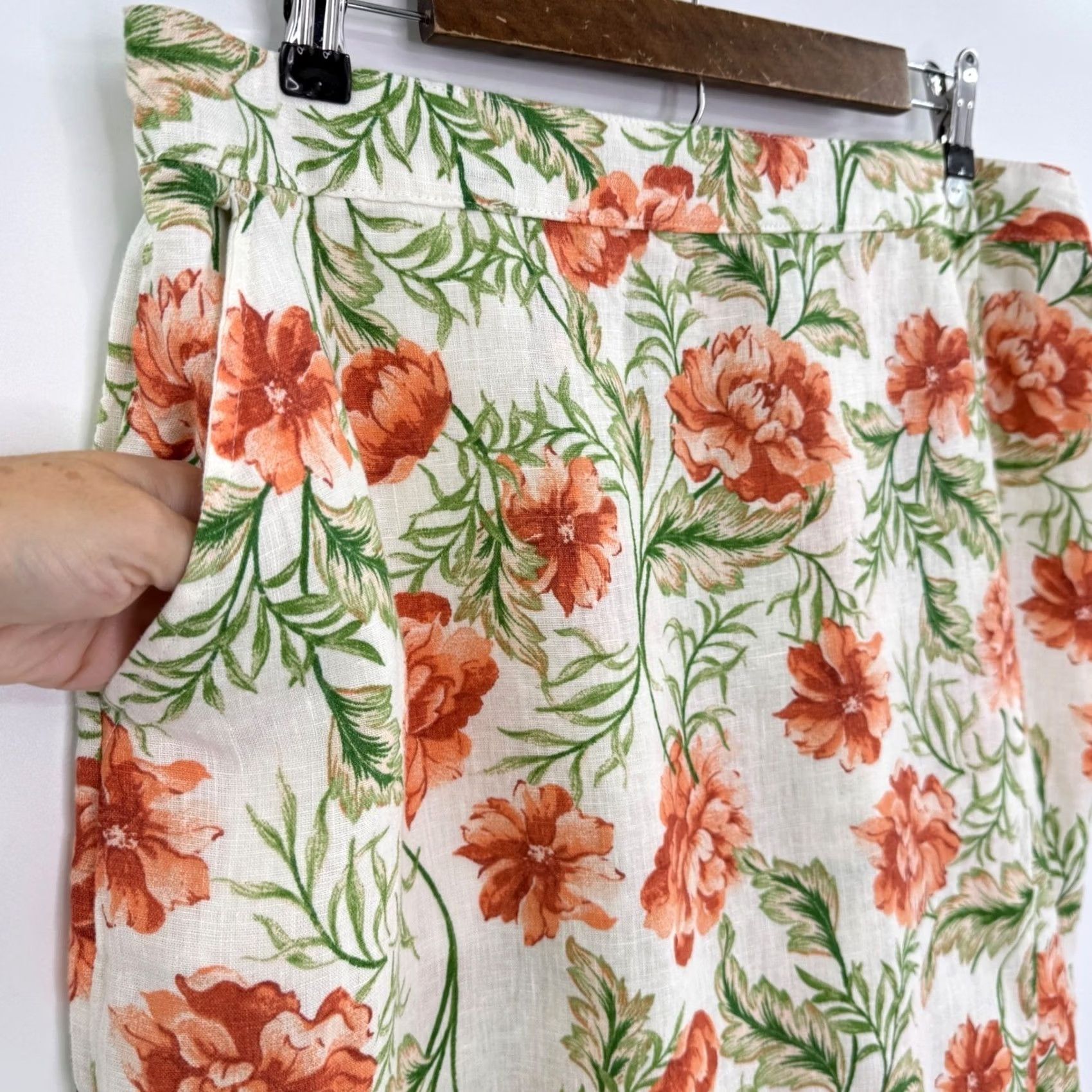 Joie VINTAGE Joie Skirt, Linen, Midi, Floral, White, XL, Pockets, Wrap, Bohemian, Coastal, Summer, Womens Size 40" / US 18 - 4 Thumbnail