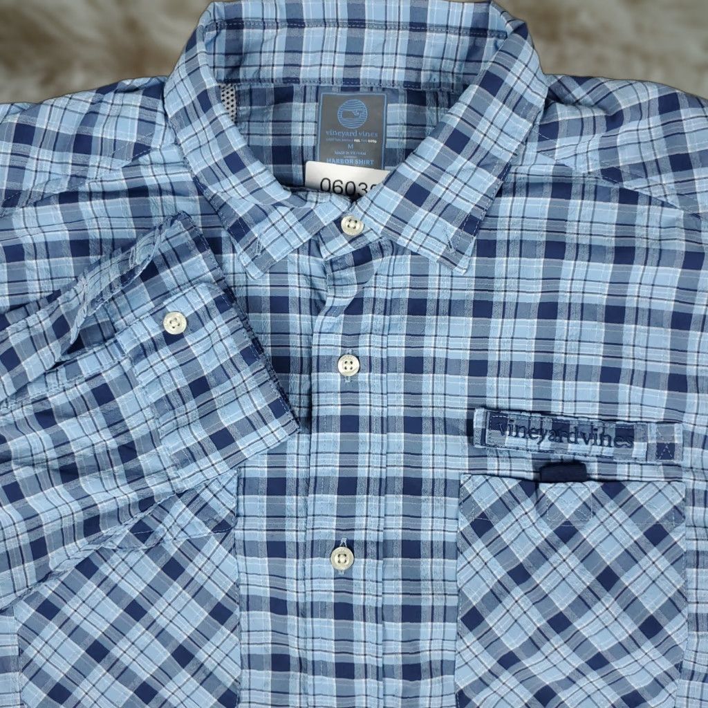 Vineyard Vines VINEYARD VINES Shirt Mens Medium Blue Plaid Nylon Vented Button-Up Long Sleeve Size US M / EU 48-50 / 2 - 1 Thumbnail