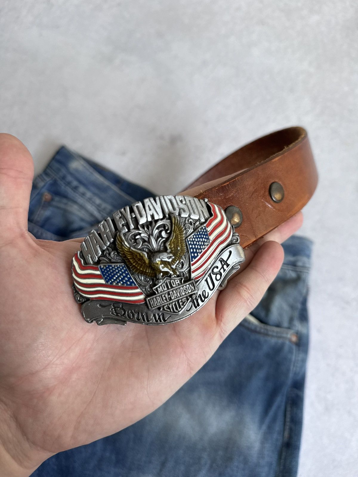 Harley Davidson Vintage Harley Davidson Leather Archive Metal Belt Moto USA Size ONE SIZE - 5 Thumbnail