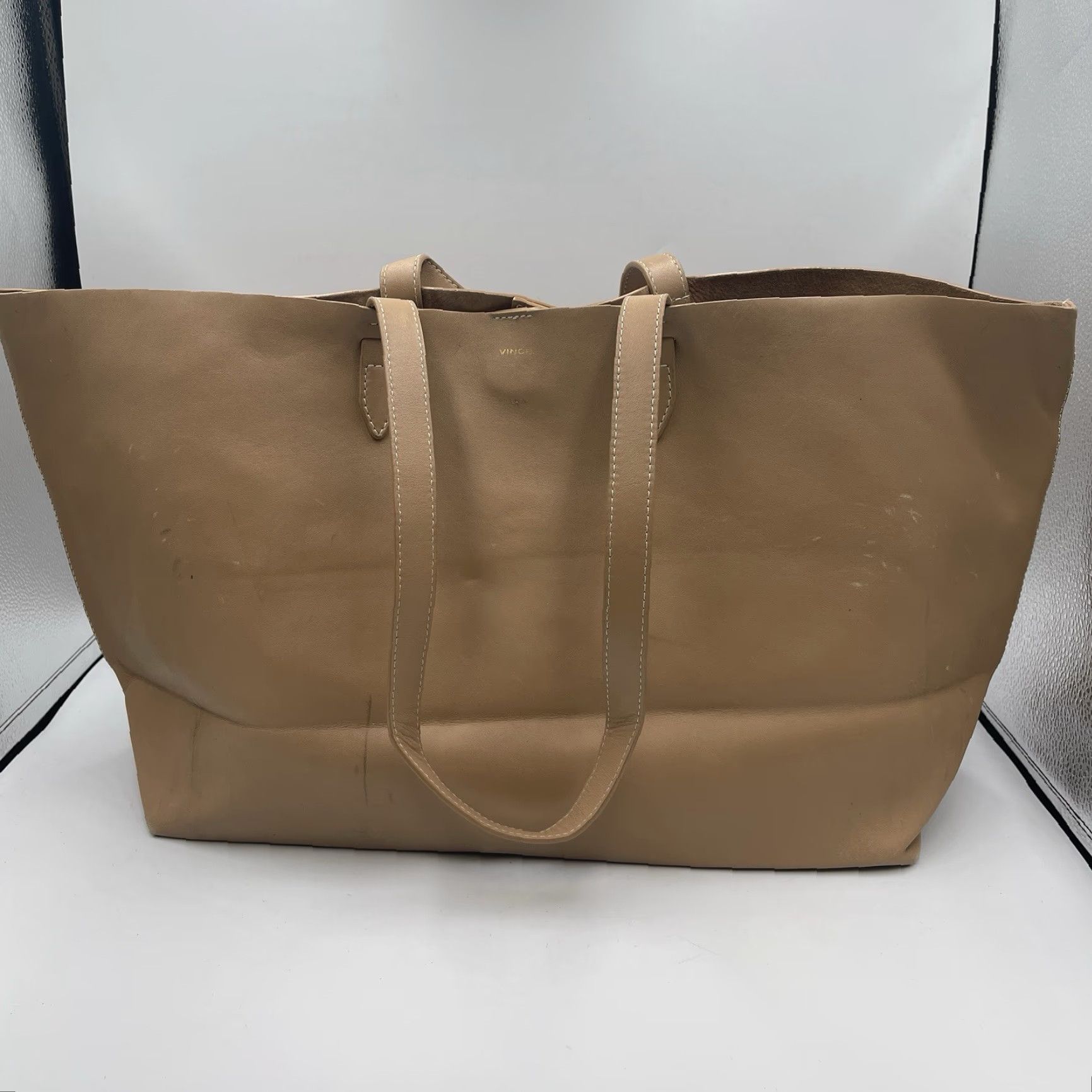 Vince Camuto Vince Camuto Beige Leather Tote Bag Womens Large Tote Beige Leather Pebbled Size ONE SIZE - 3 Thumbnail