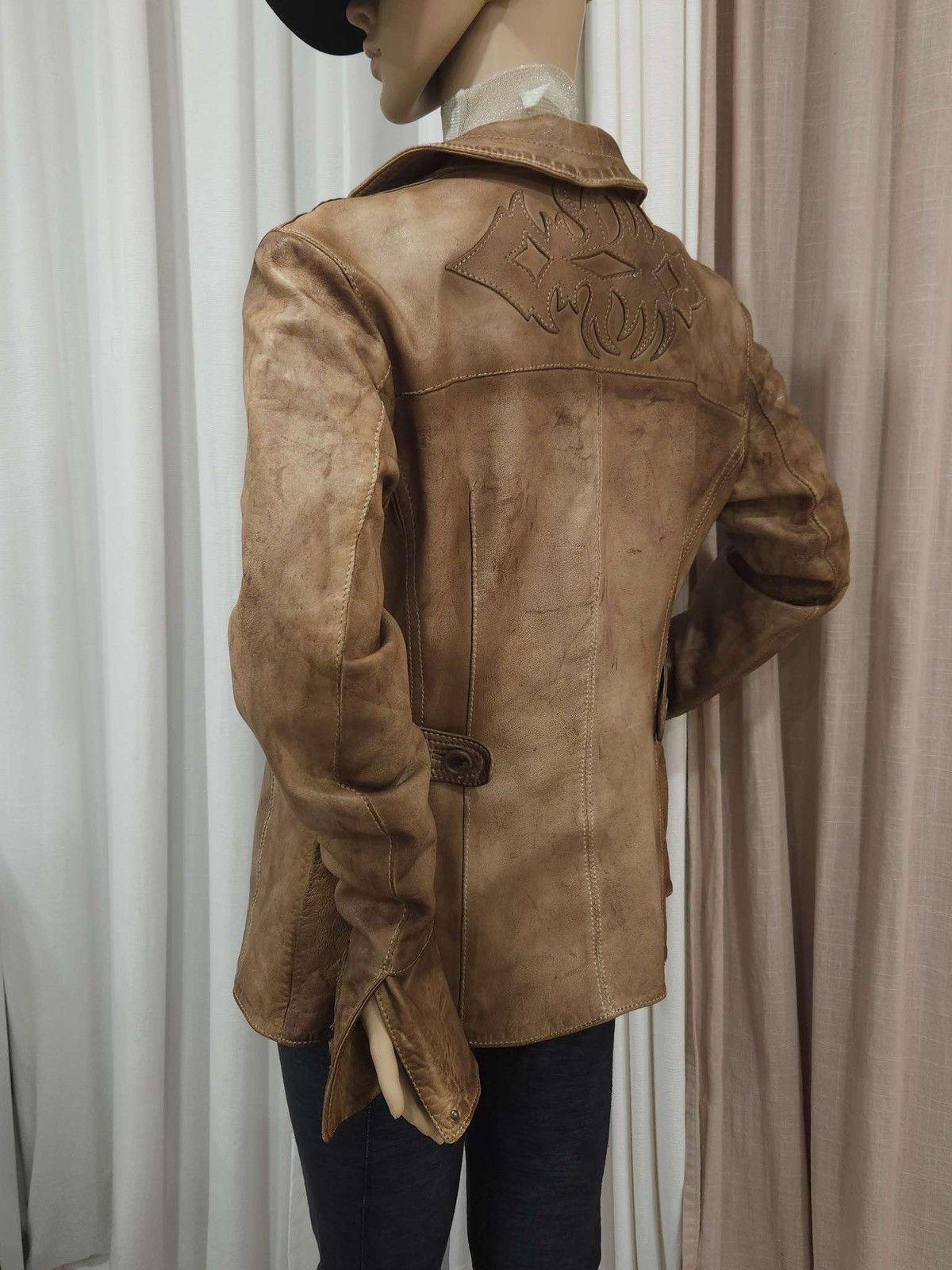 Vintage Super Soft Real Leather Distressed Patina Jacket By Blur Size M / US 6-8 / IT 42-44 - 5 Thumbnail
