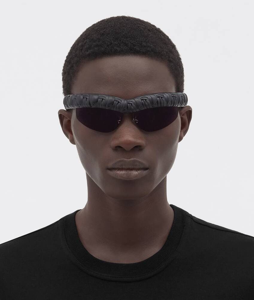 image of Bottega Veneta Pleat Wraparound Oversize-Frame Sunglasses in Black, Men's