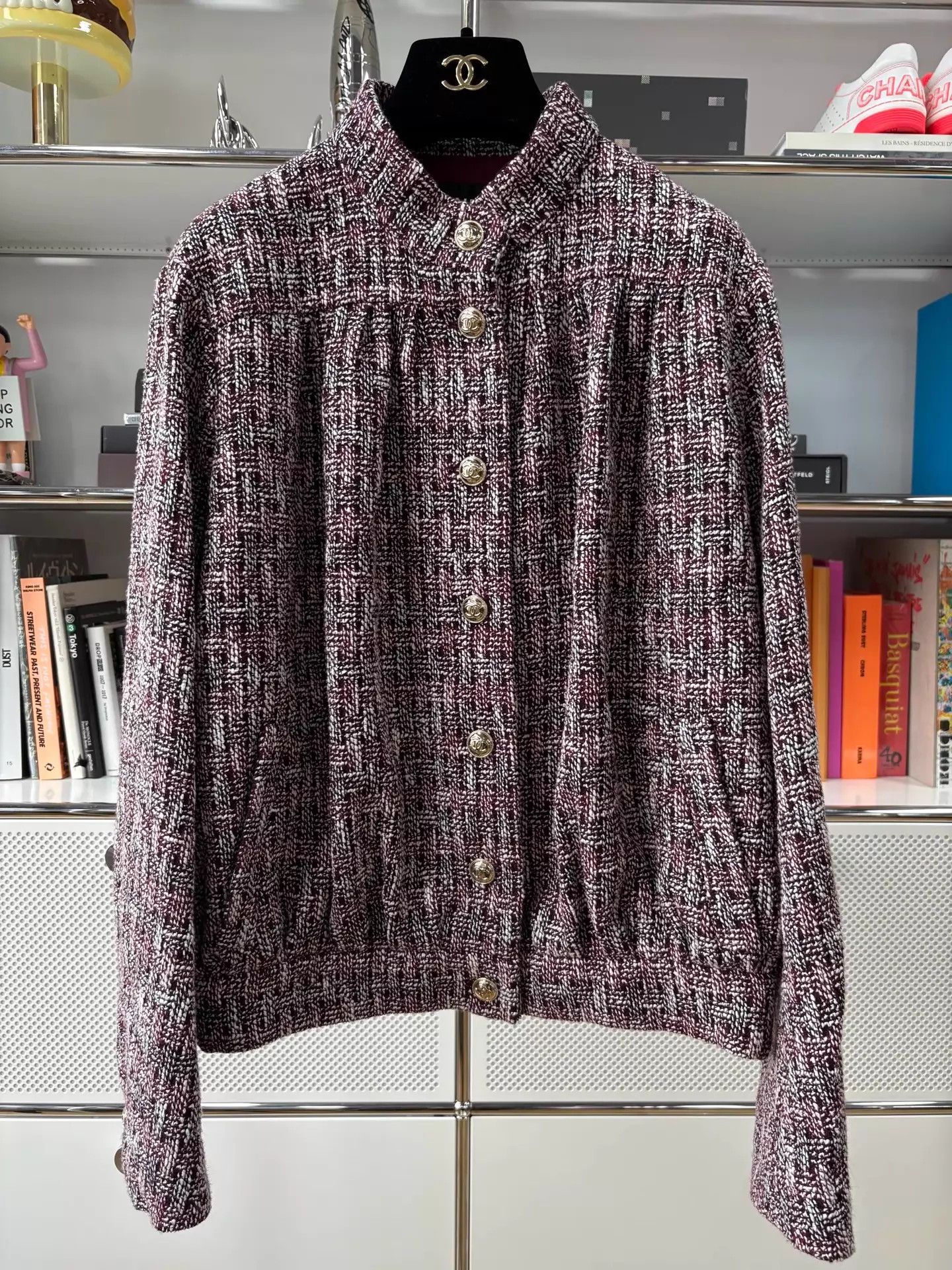 Chanel Chanel Burgundy Tweed Stand Collar Single-Breasted Jacket 38 Size S / US 4 / IT 40 - 1 Thumbnail