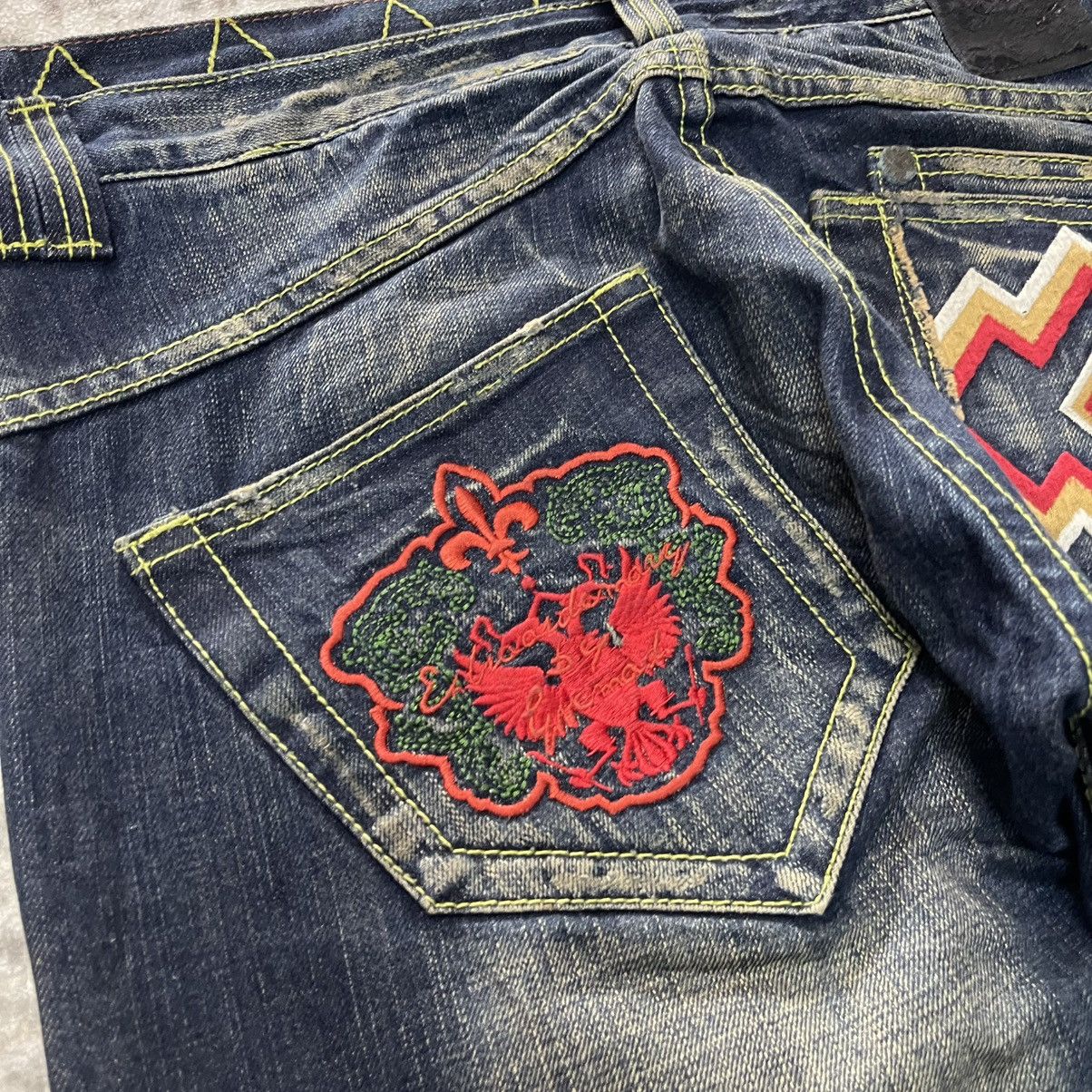 Japanese Brand Stonehedge Aztec Tribal Embroidered Double Waist Flare Jeans Size US 30 / EU 46 - 15 Thumbnail