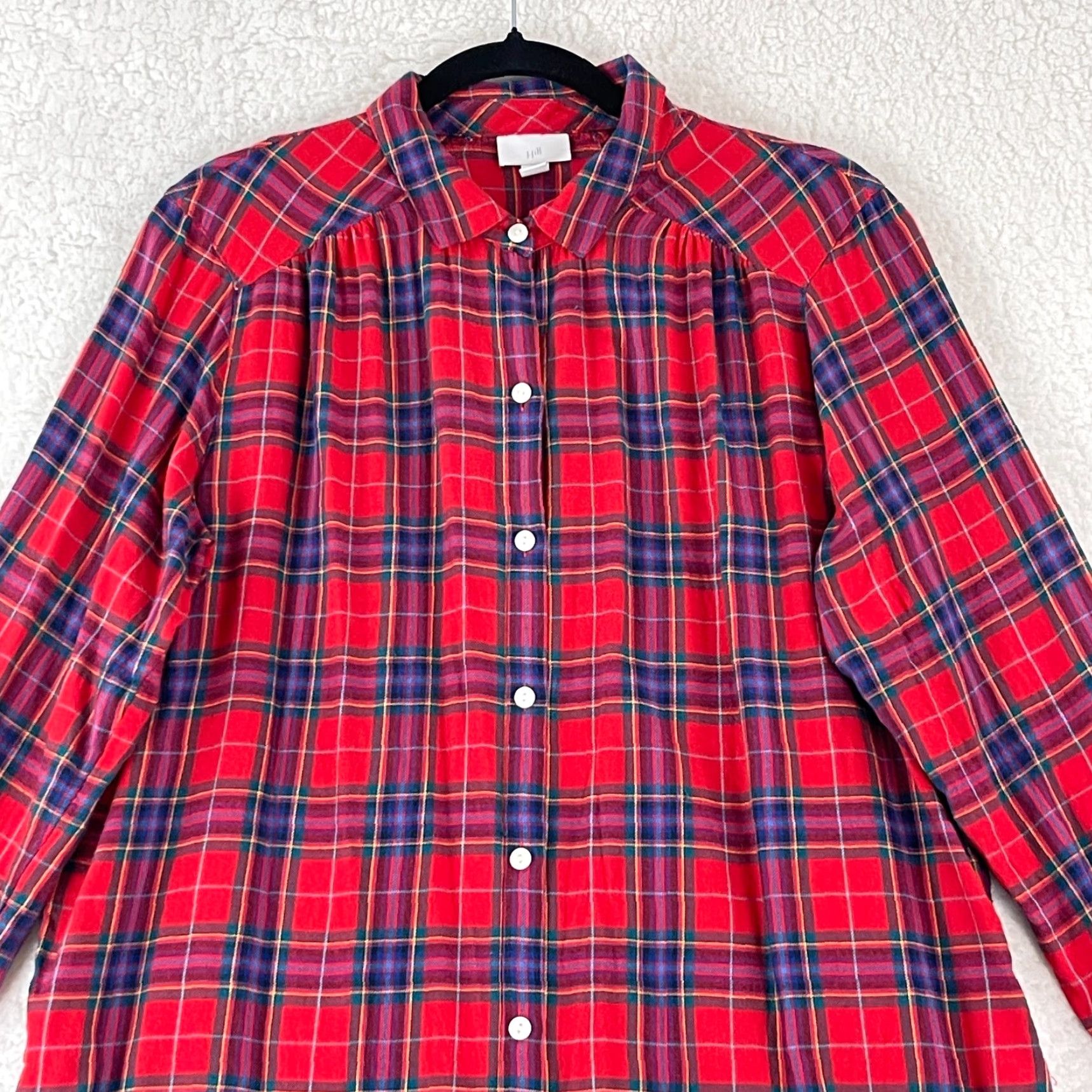 J. Jill J. Jill Red Plaid Button-Up Flannel Shirt Womens Medium Long Sleeve Casual Shirt Size M / US 6-8 / IT 42-44 - 2 Thumbnail