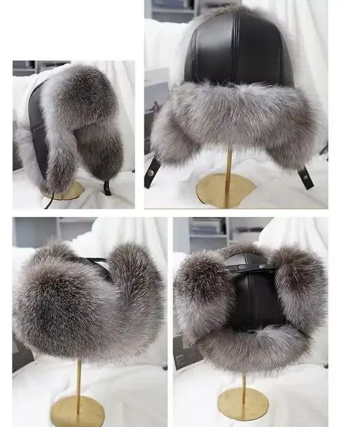 VIBE Real Fur Ushanka Winter Russian Natural Leather Hat Size ONE SIZE - 8 Thumbnail