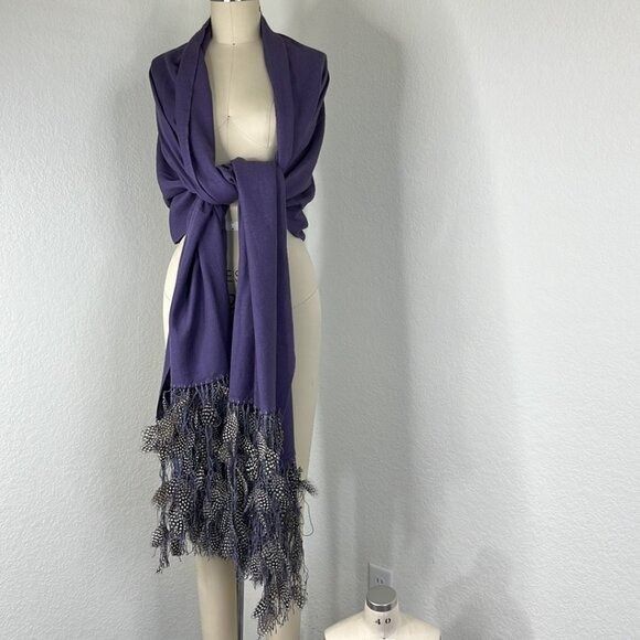 Designer × Handmade Anna Trzebinski Stole with Guinea Fowl Feather Pashmina Feat Size ONE SIZE - 4 Thumbnail
