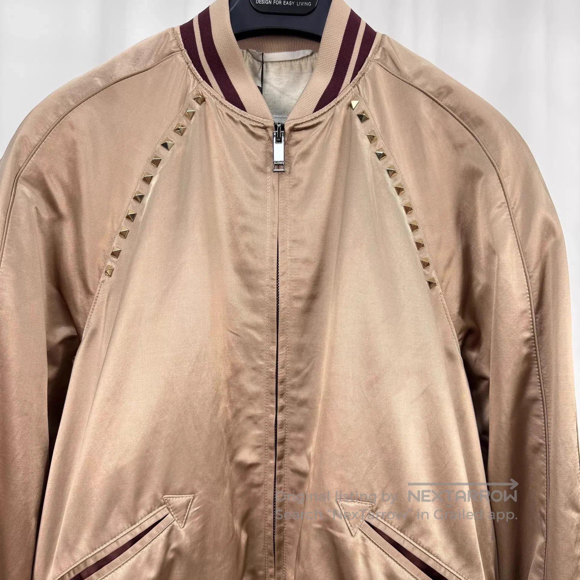 Valentino Beige Studded Bomber Jacket with Ribbed Trim. Size US XS / EU 42 / 0 - 3 Thumbnail