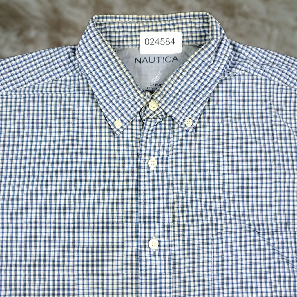 Nautica Nautica Mens Large Blue Plaid Button-Up Short Sleeve Shirt Casual Stained Size US L / EU 52-54 / 3 - 1 Thumbnail