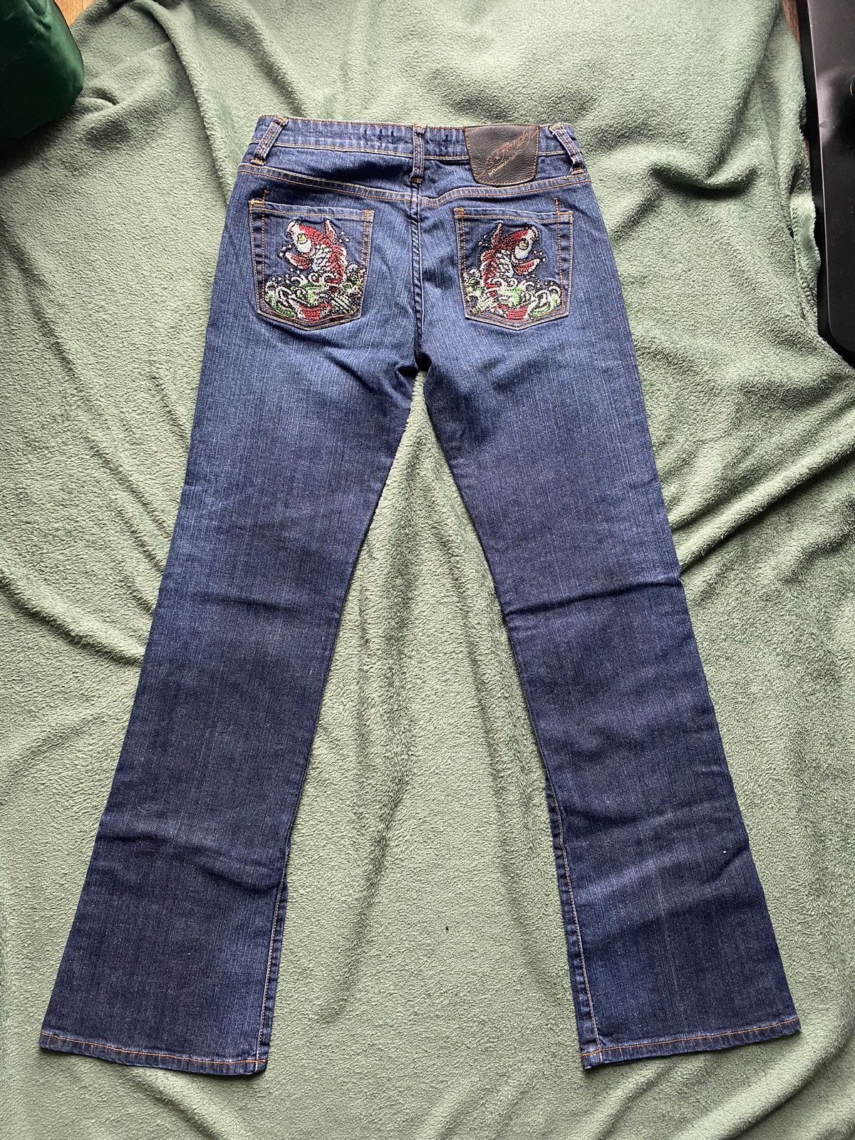 Ed Hardy × Vintage Ed Hardy Bling Koi Fish Embroidered Jeans Size 29" - 3 Thumbnail