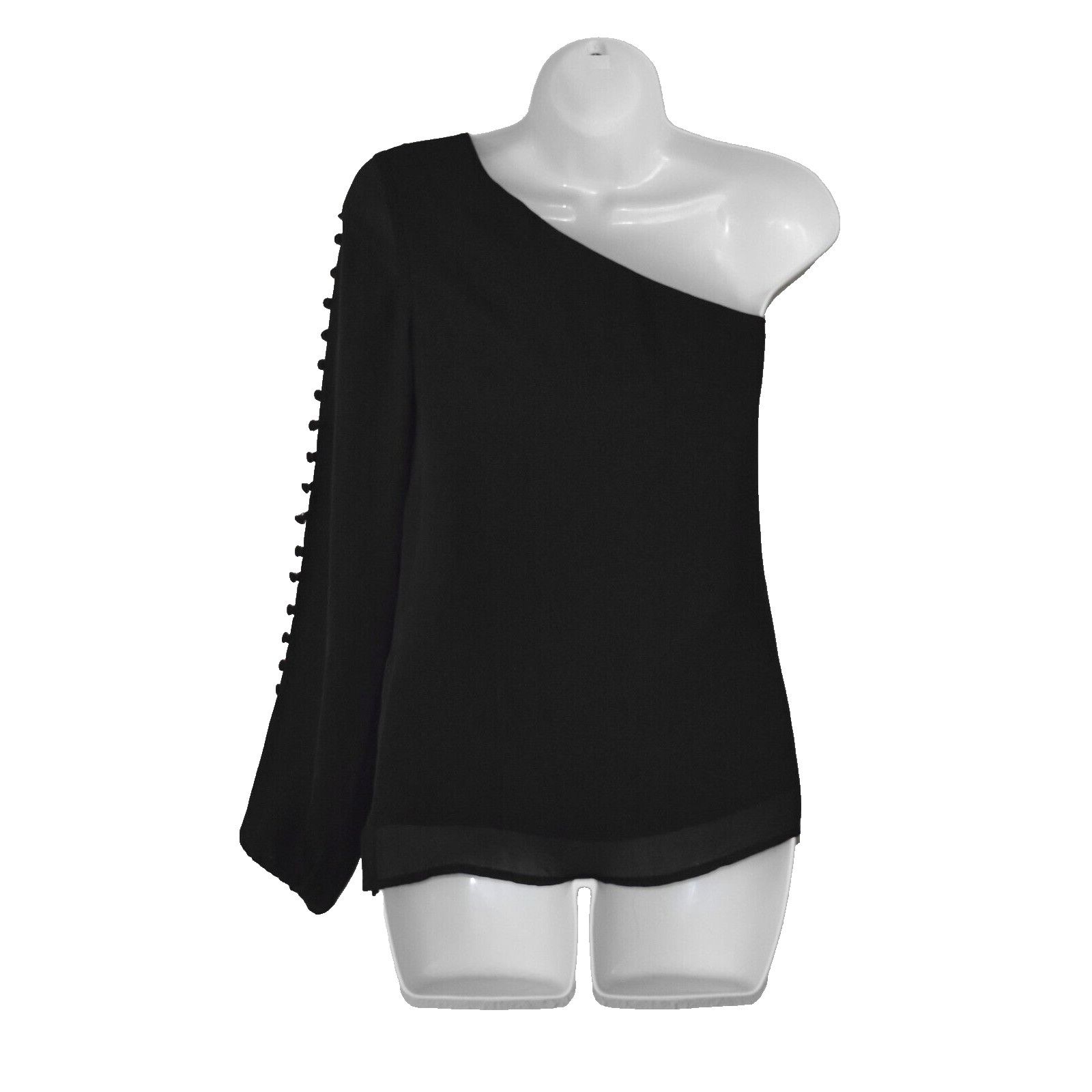 CAMI NYC CAMI Black Silk Cascade Down Buttons Long Sleeve Top Size S Size S / US 4 / IT 40 - 2 Thumbnail