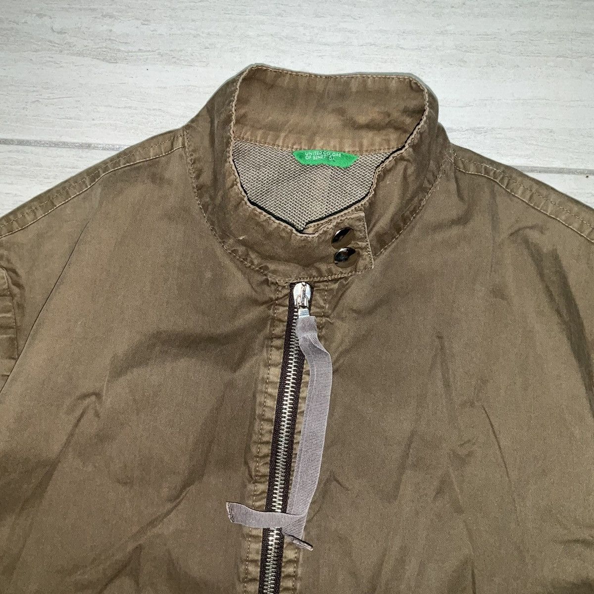 United Colors Of Benetton United Colors Army Green Zip Up Cotton Moto Jacket Size M / US 6-8 / IT 42-44 - 2 Thumbnail