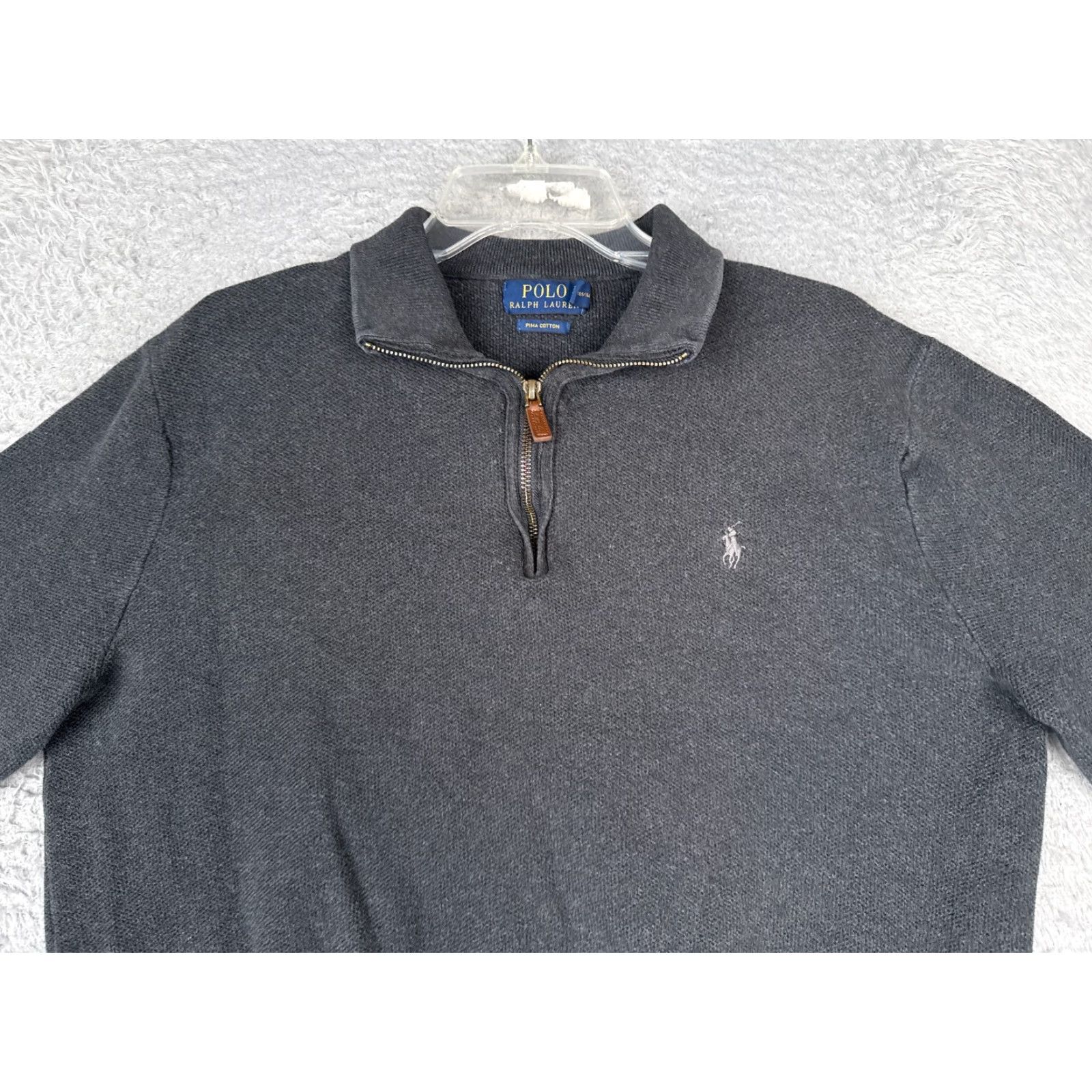 Polo Ralph Lauren Polo Ralph Lauren Sweater Men XL Gray 1/4 Zip Mock Neck Cotton Blend Logo Embroidered Pullover Casual Business Winter Fall Spring All Seasons Mens Size US XL / EU 56 / 4 - 4 Thumbnail