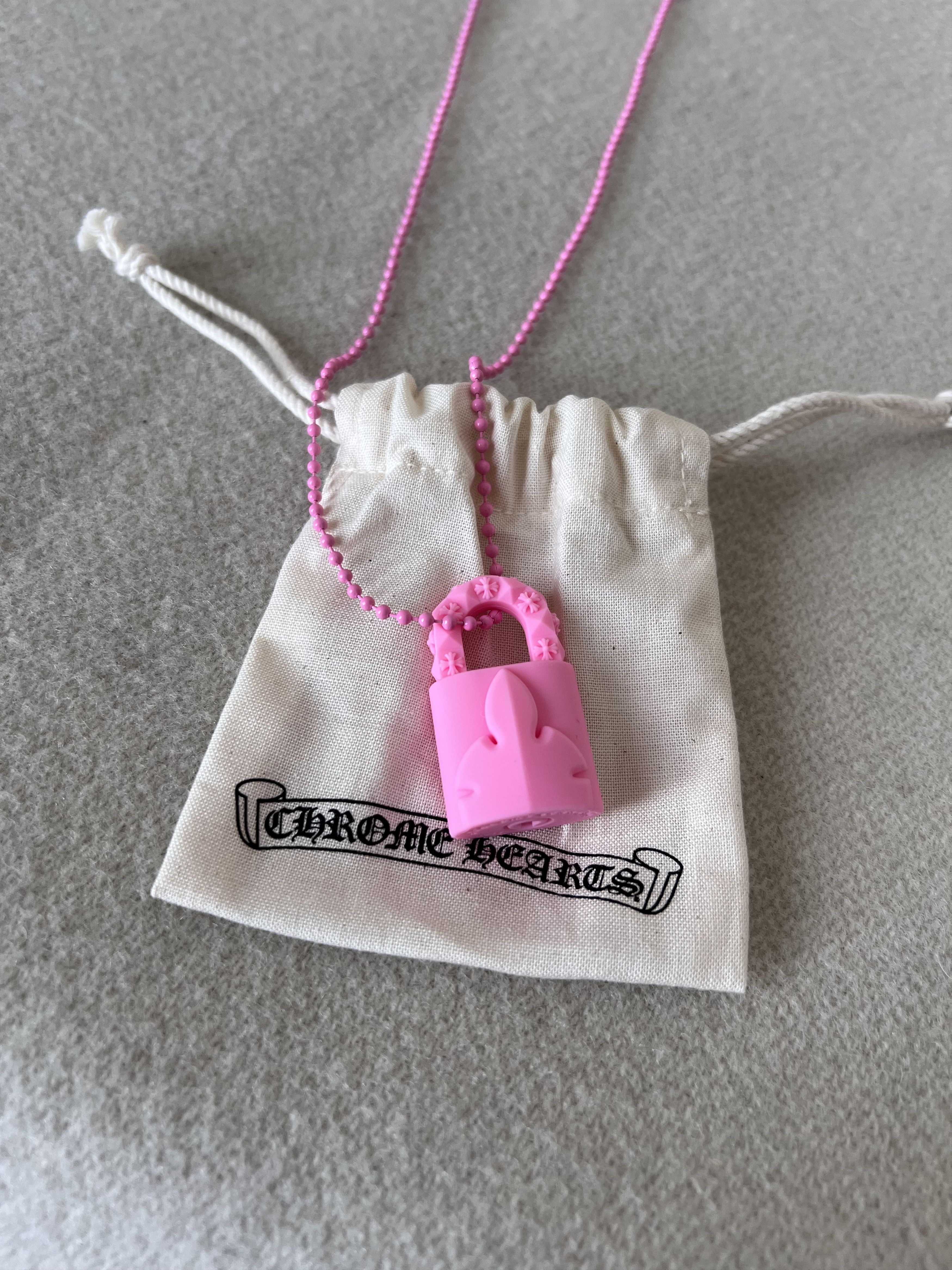 image of Chrome Hearts Ch Fleurknee Padlock Silicone Necklace in Pink, Men's