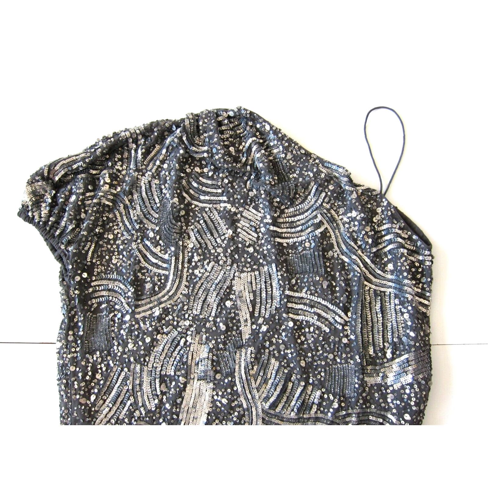 Vintage NWT Gold Hawk Tunic Shift One Shoulder Silver Sequin Dress L Women's Size L / US 10 / IT 46 - 3 Thumbnail